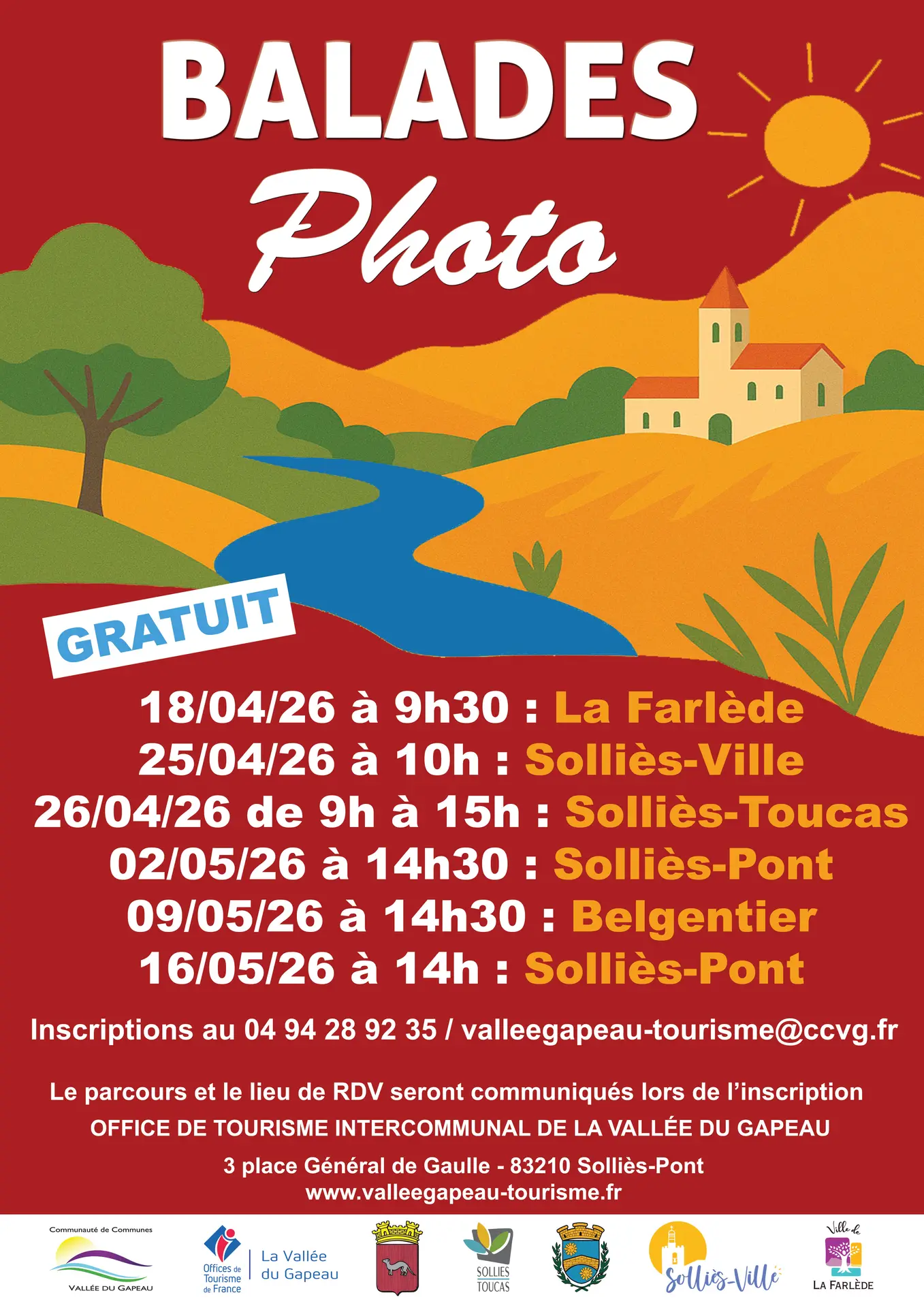 Date des balades photos organisées dans le cadre du concours photo Les couleurs du sud de la Vallée du Gapeau