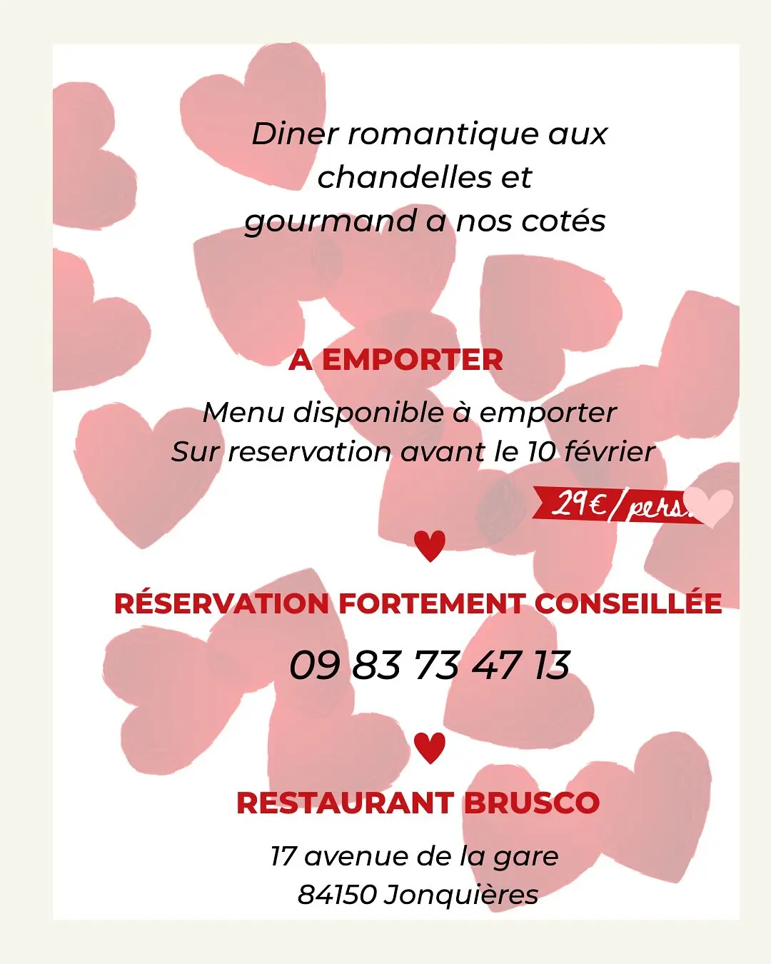 Menu Saint Valentin au Brusco