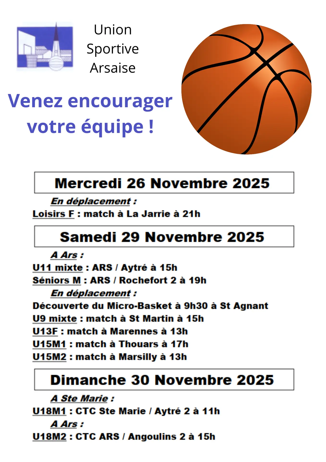 Matchs de basket - Union Sportive Arsaises_Ars-en-Ré