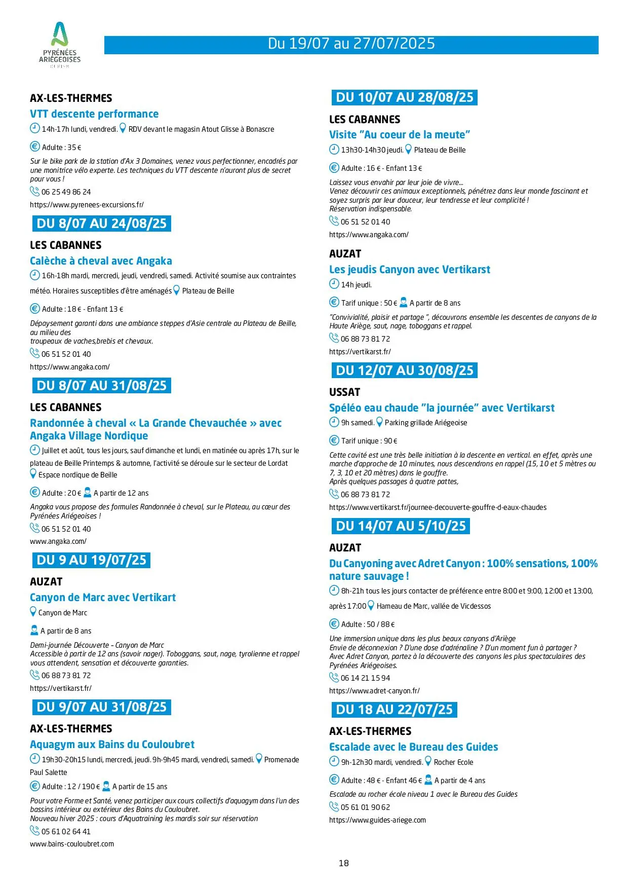 Du 19 au 27.07.Programme Animations & Activités