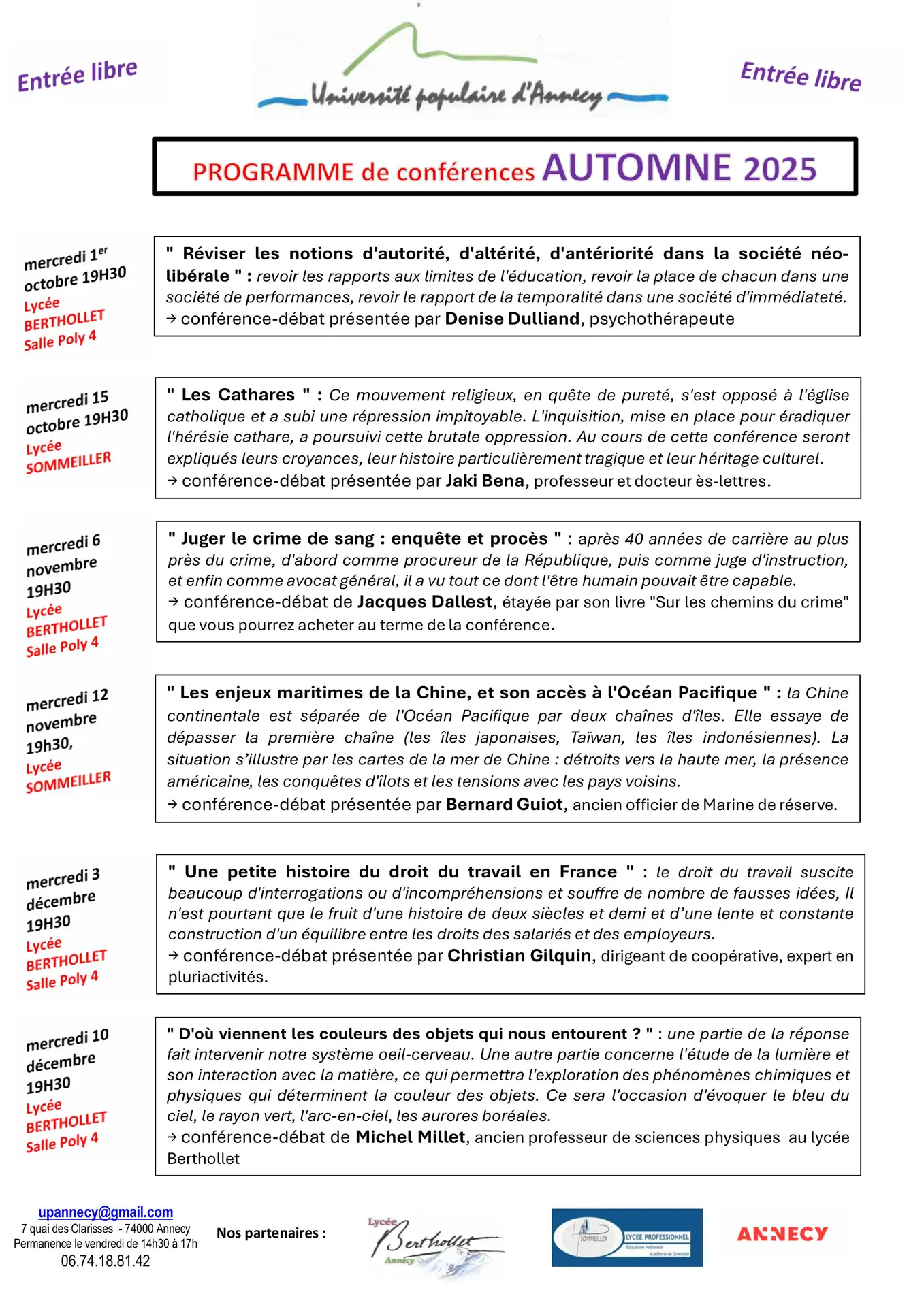 Programme UPA trimestre 1 2025