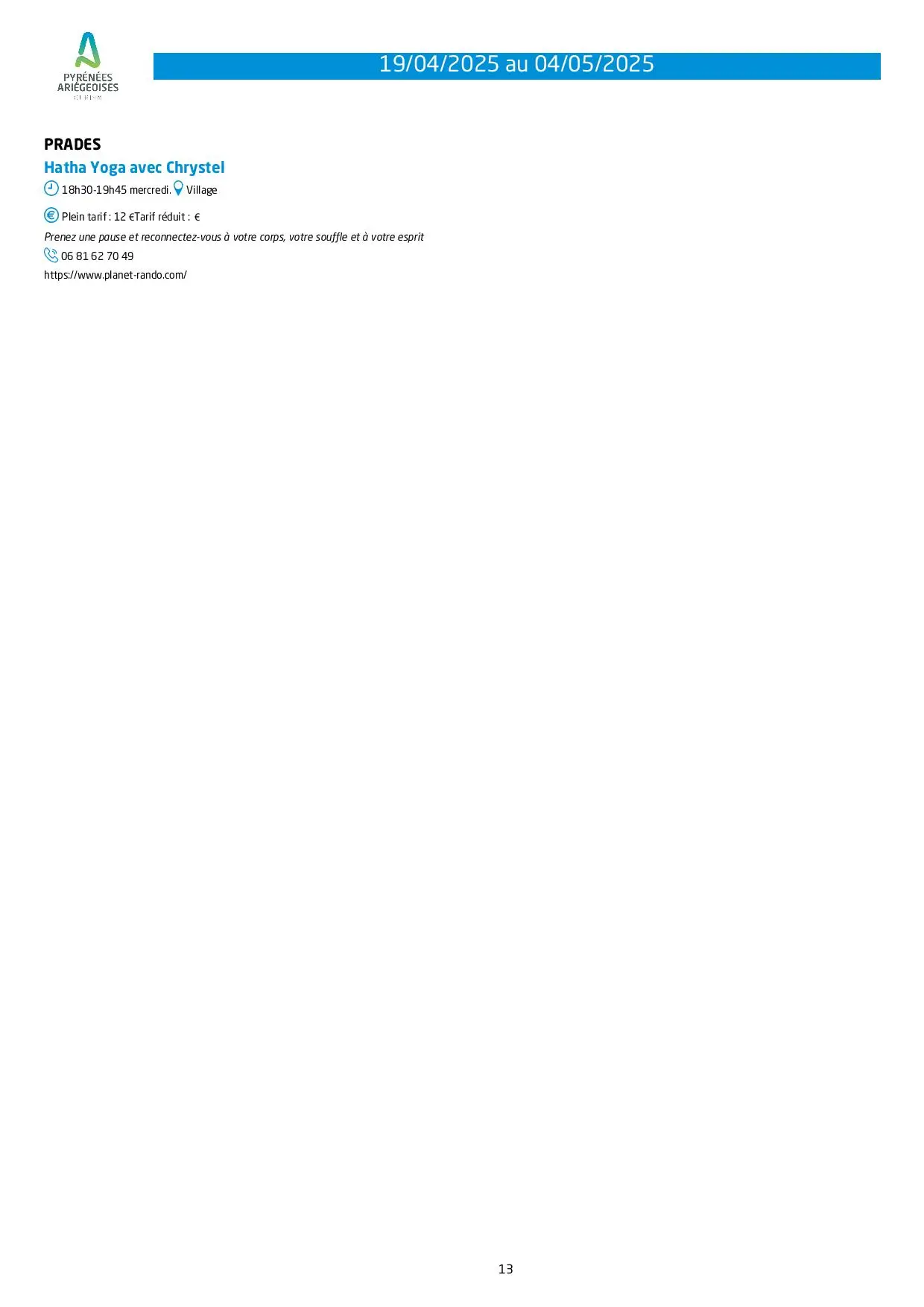 Programme du 19.04 au 04.05.2025