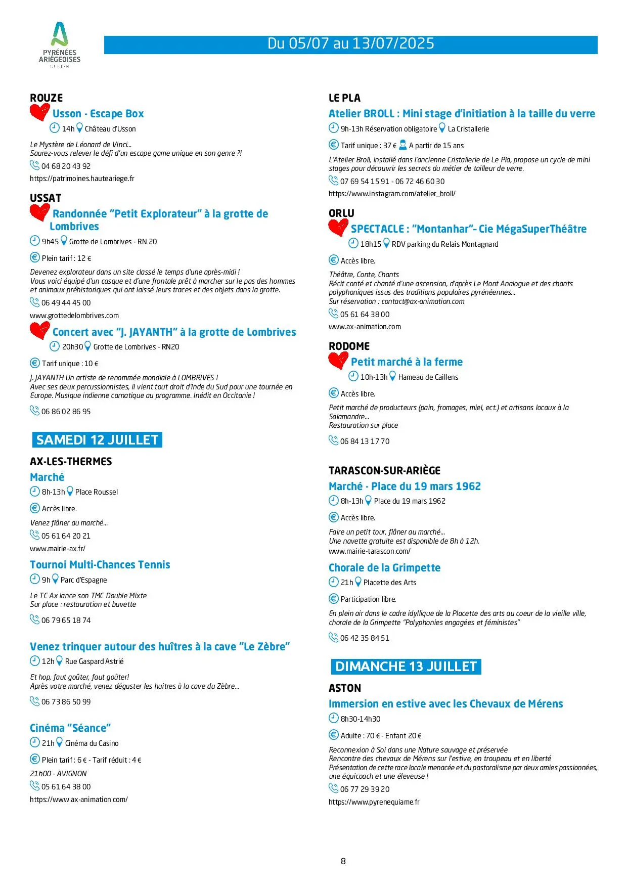 Du 05 au 13.07.Programme Animations & Activités