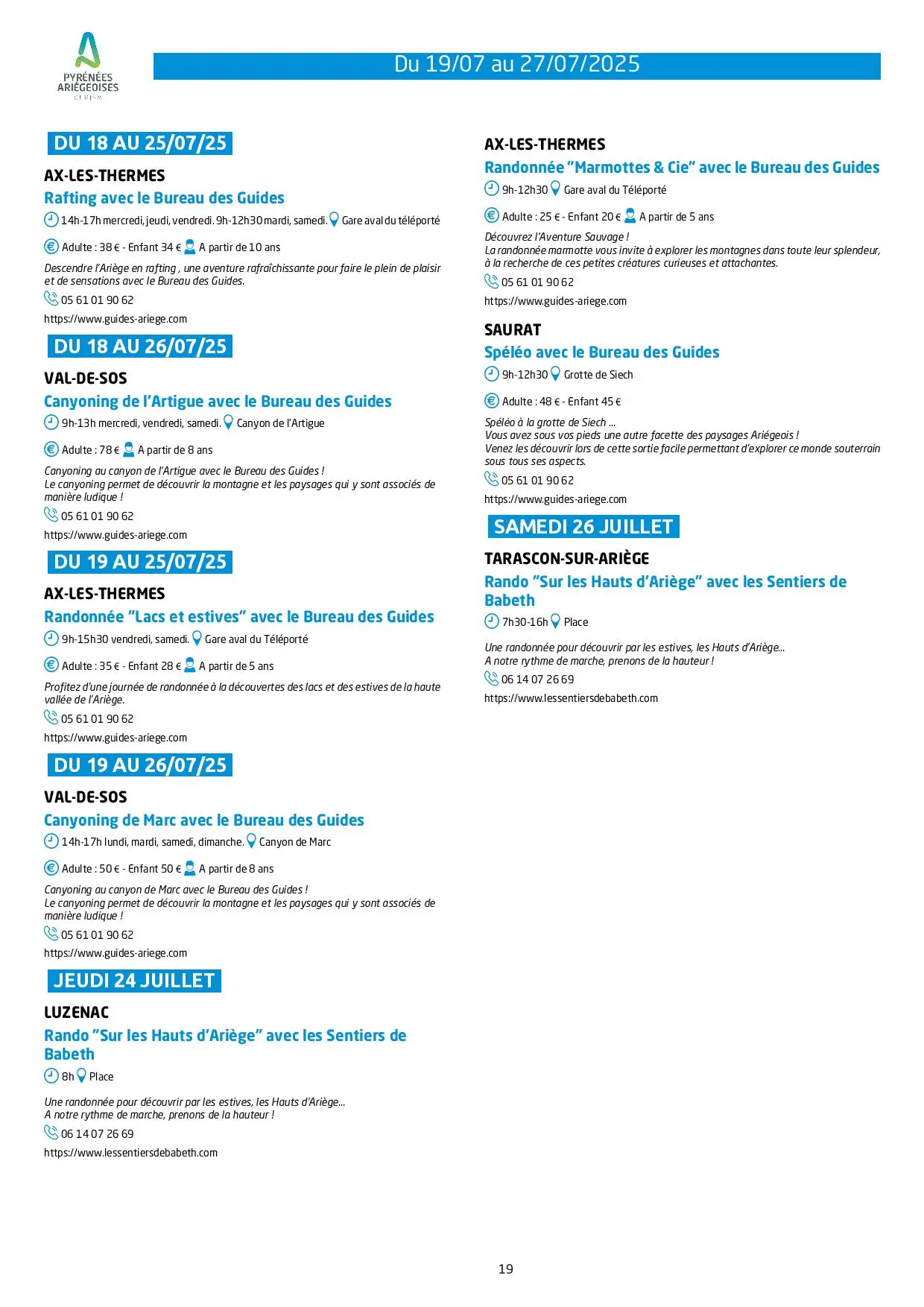 Du 19 au 27.07.Programme Animations & Activités