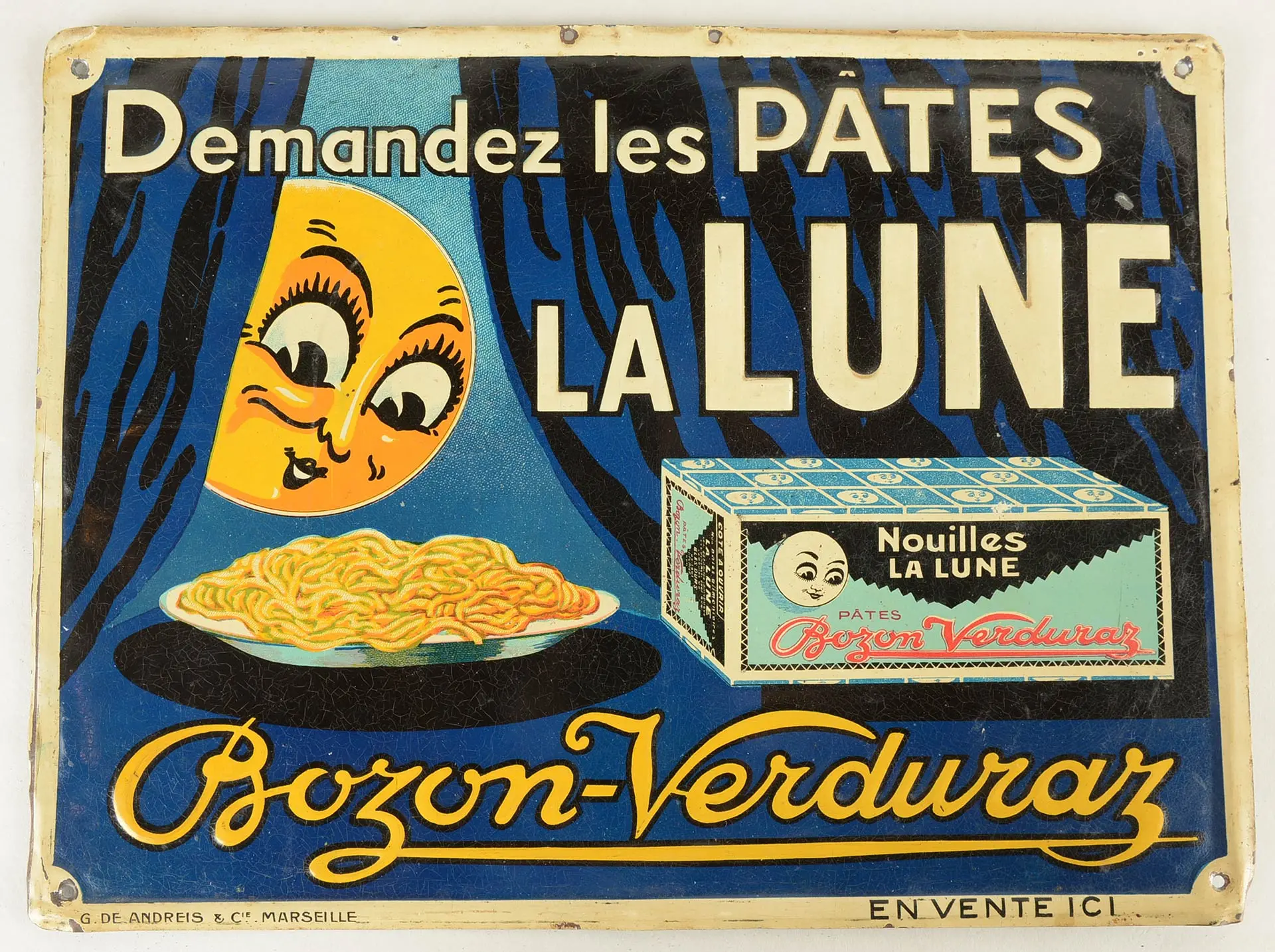 Affiche publicitaire de 1936 pour les pâtes La Lune, Bozon - Verduraz