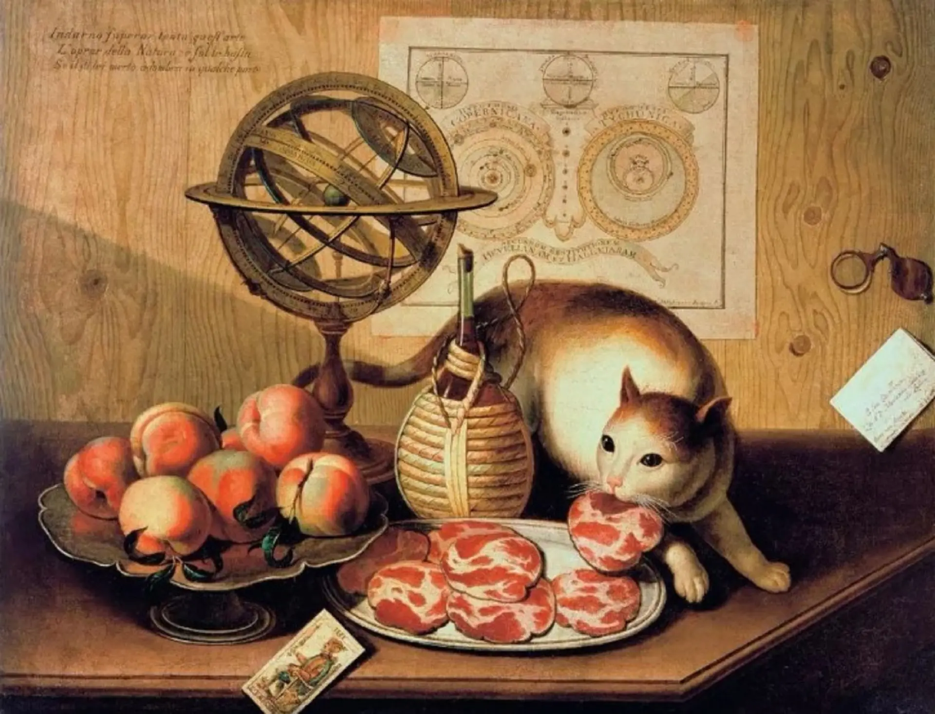 Nature morte au chat par Sebastiano Lazzari 1760