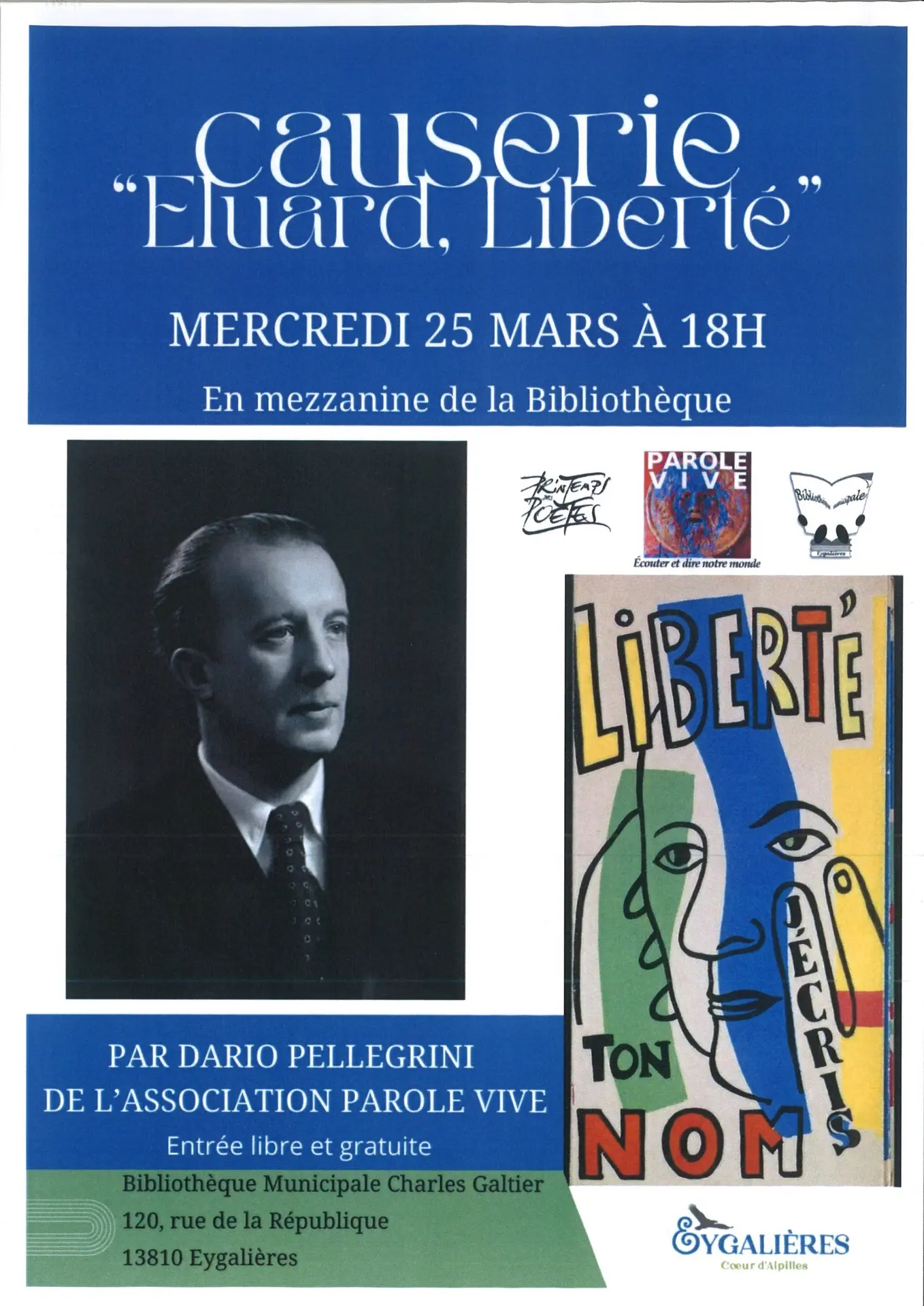Poster Conference: ‘Éluard, Freedom’ Multimedia Library of Eygalières 25.03.26
