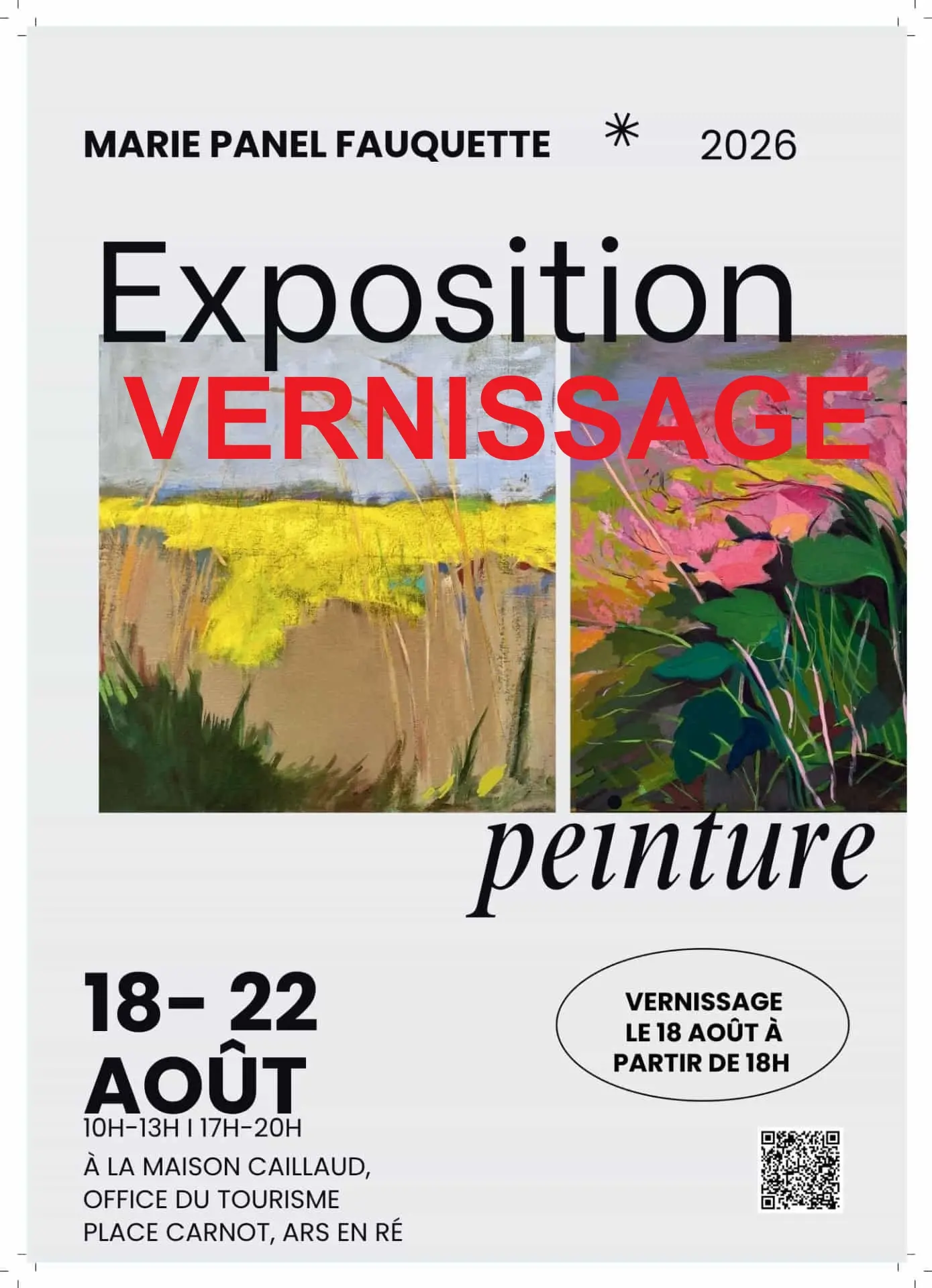 Affiche du vernissage de l'exposition Marie Panel-Fauquette