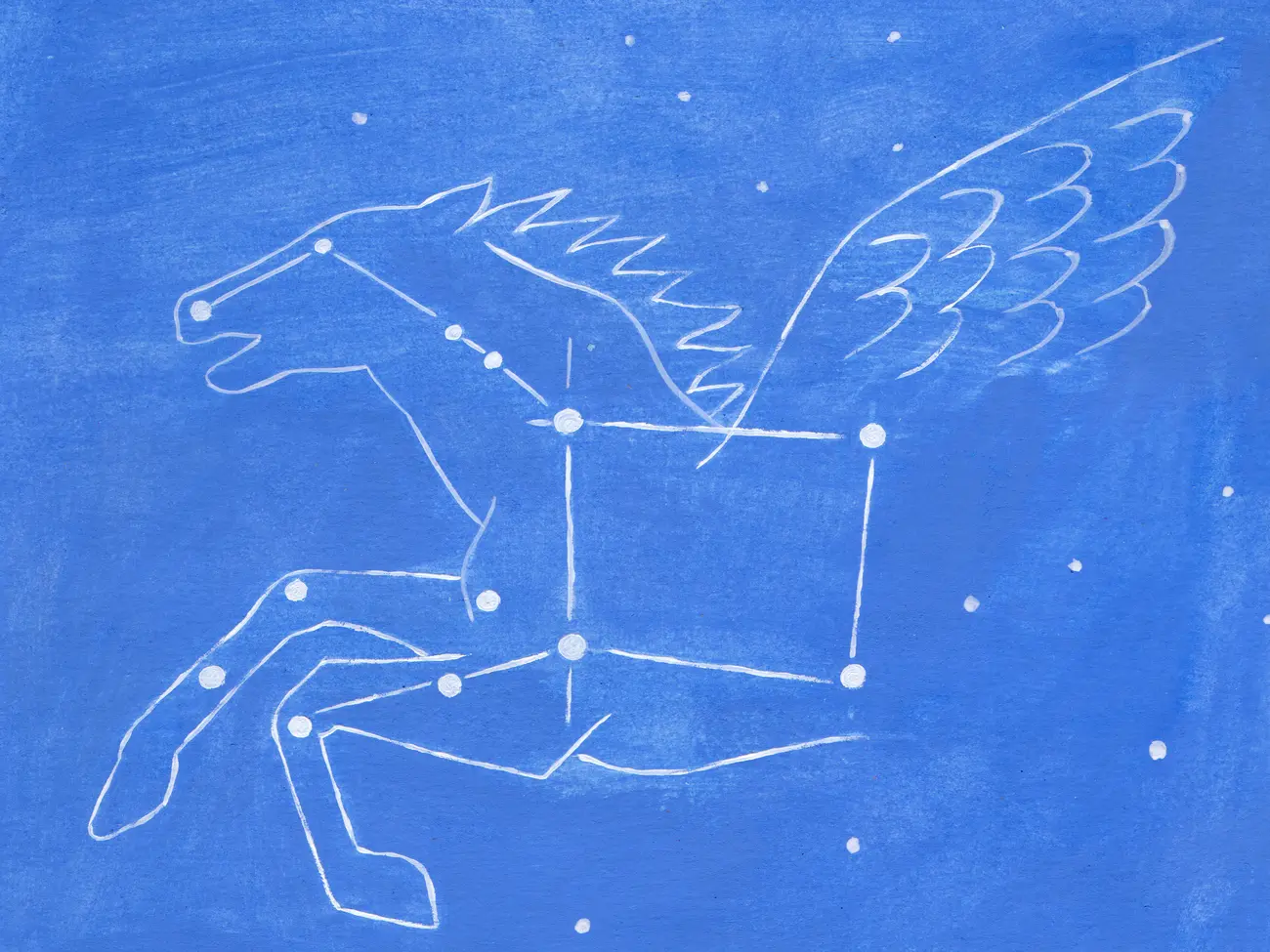 dessin d'étoiles qui reliées entre elles forment pégase