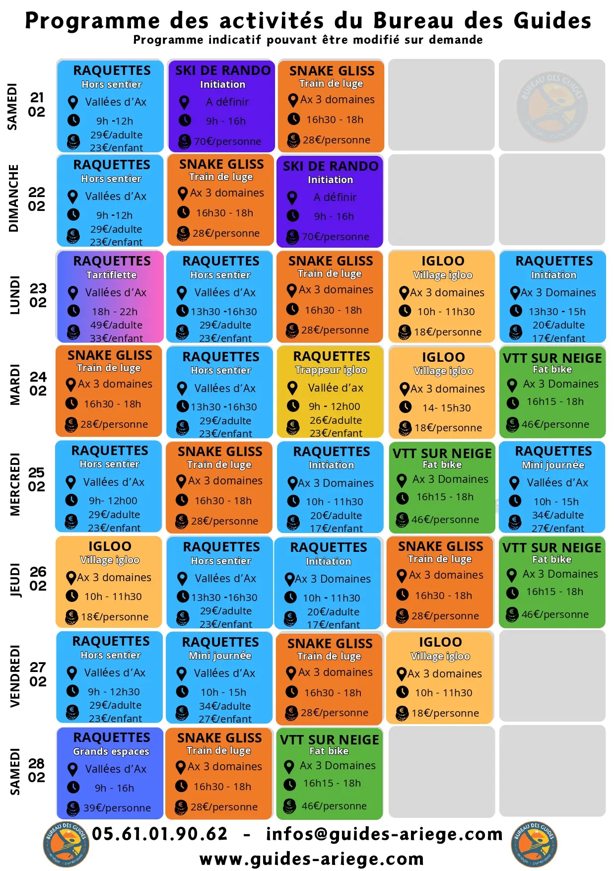 Du 21.02 au 28.02.Programme Bureau des Guides