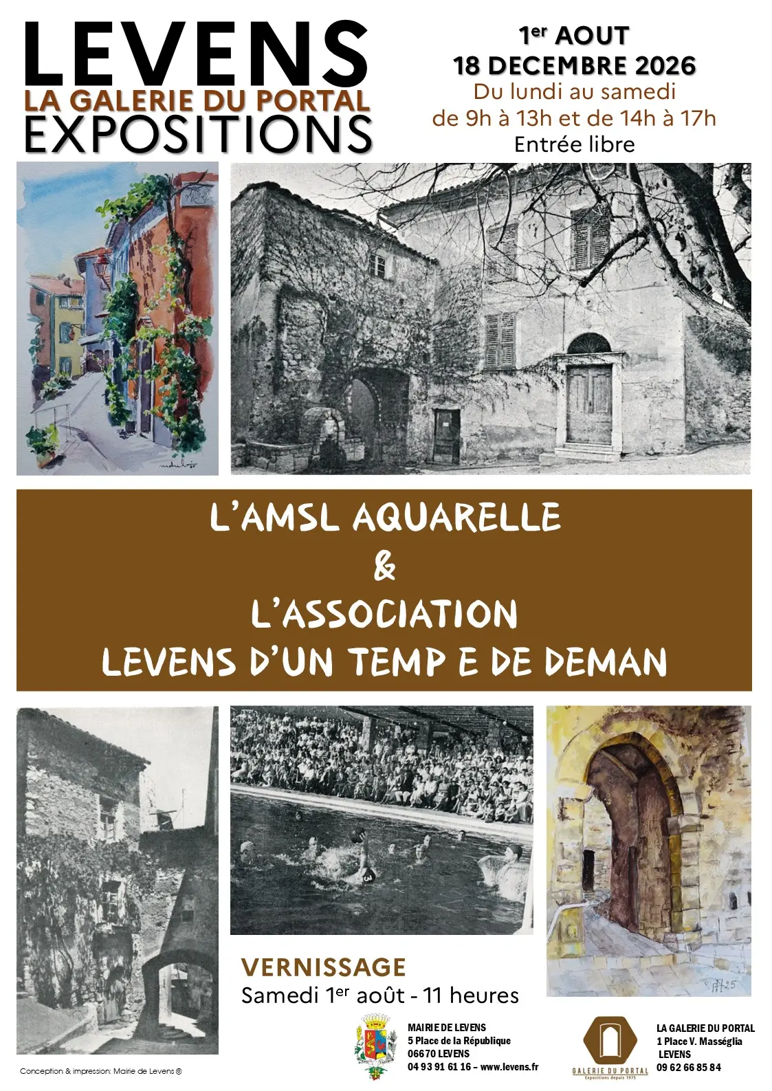 affiche Expositions de l’AMSL Aquarelle et de l’association « Levens d’un temp et de deman »