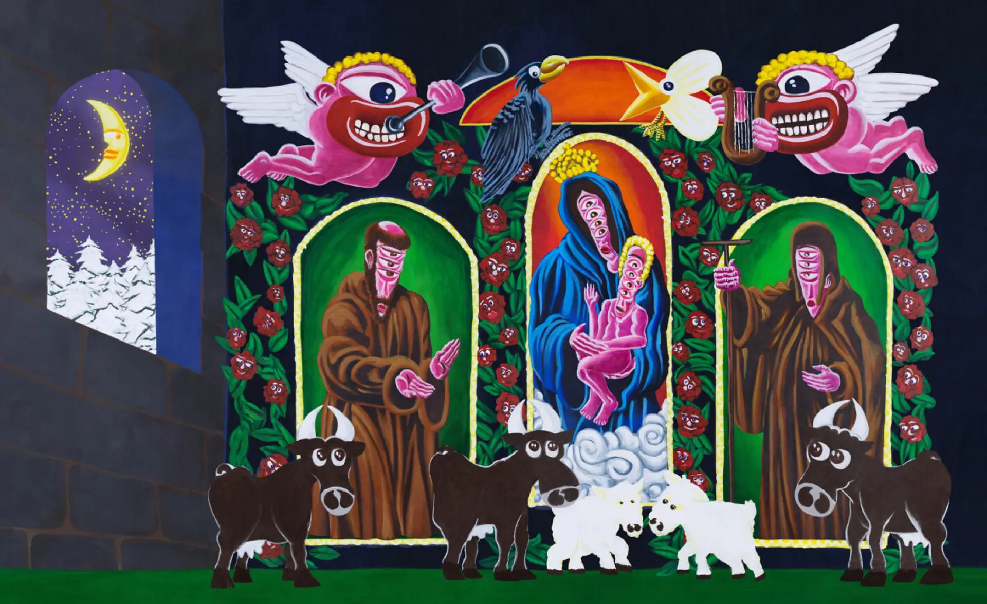 Décor peint du film d'animation Nuit d'Or par Hervé di Rosa