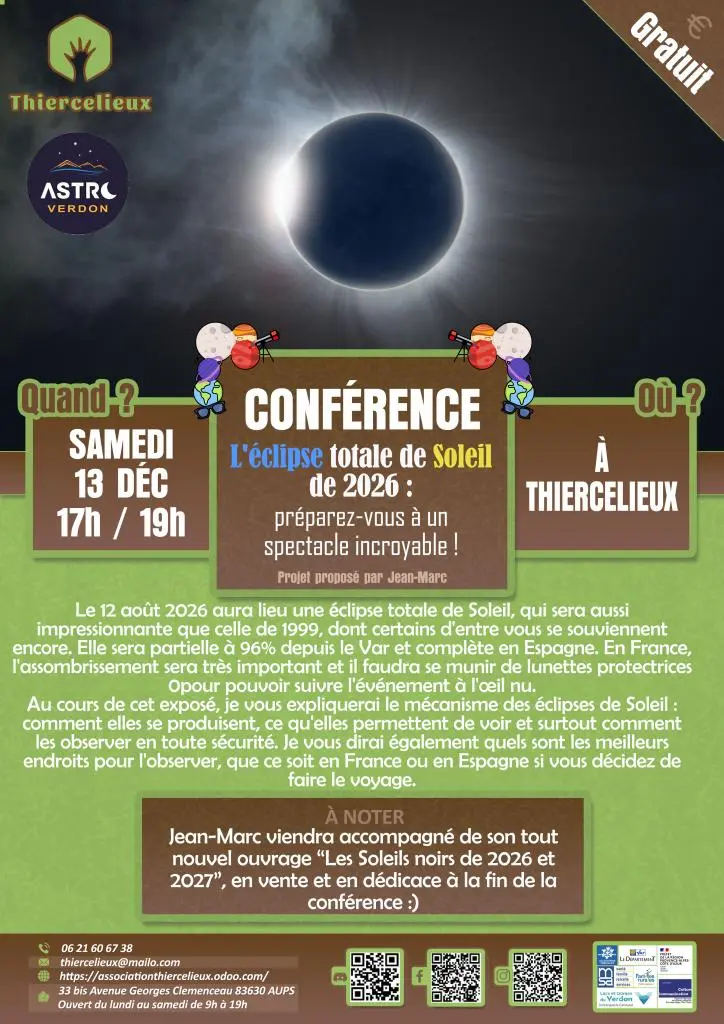 Conférence L'éclipse totale de soleil 2026