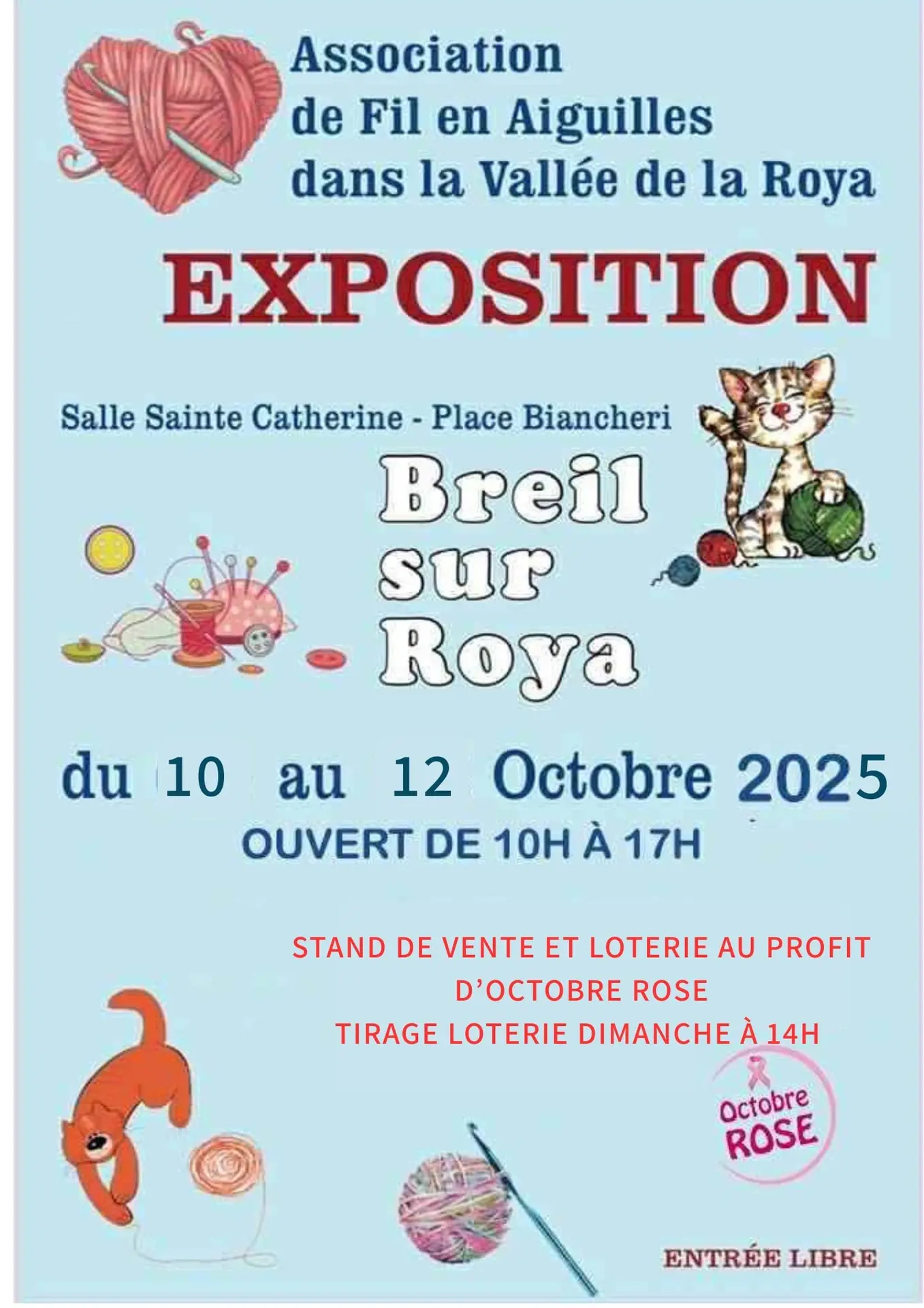 Expo-vente et loterie De fil en aiguilles dans le cadre d'Octobre rose_Breil-sur-Roya