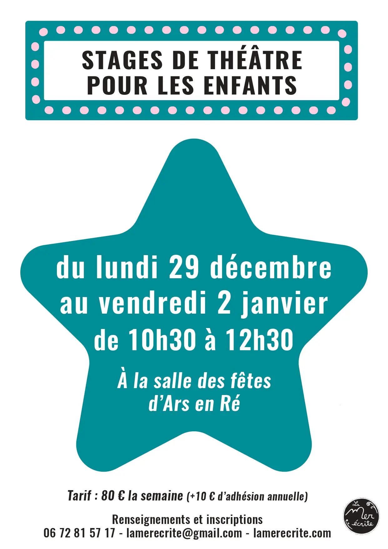 Affiche du stage de théâtre pour les vacances de Noël