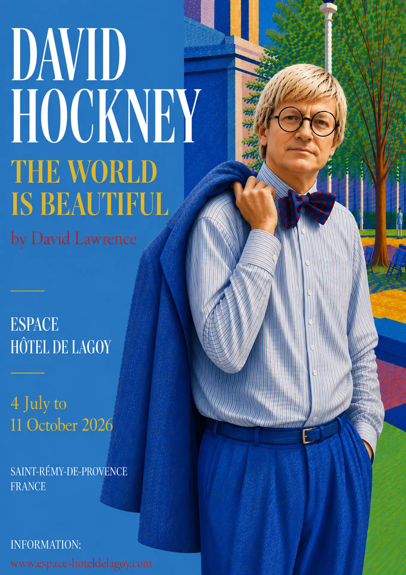 Affiche portrait de la nouvelle exposition David Hockney à l'espace Hôtel de Lagoy