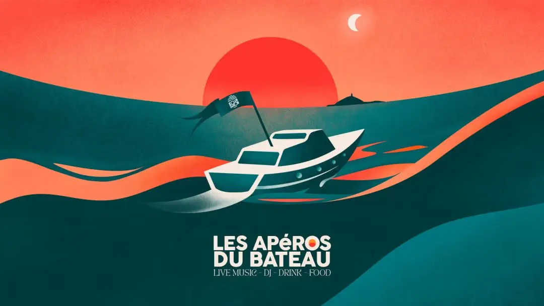 affiche dessinée bateau en mer