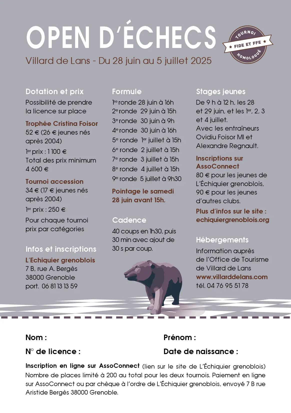 programme du tournoi d'échecs