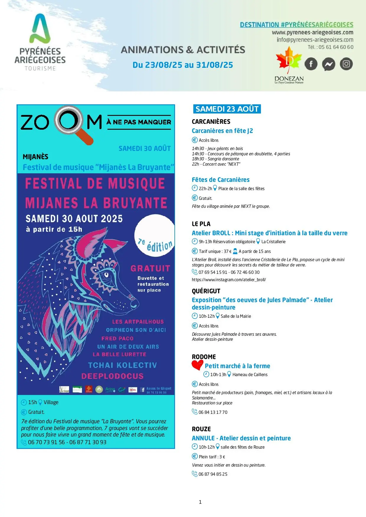 Du 23 au 31.08.Programme Animations & Activités.Donezan