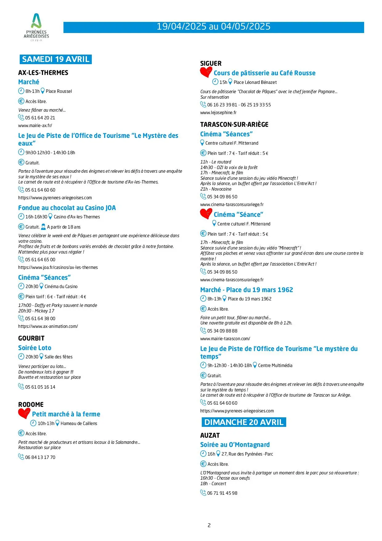 Programme du 19.04 au 04.05.2025