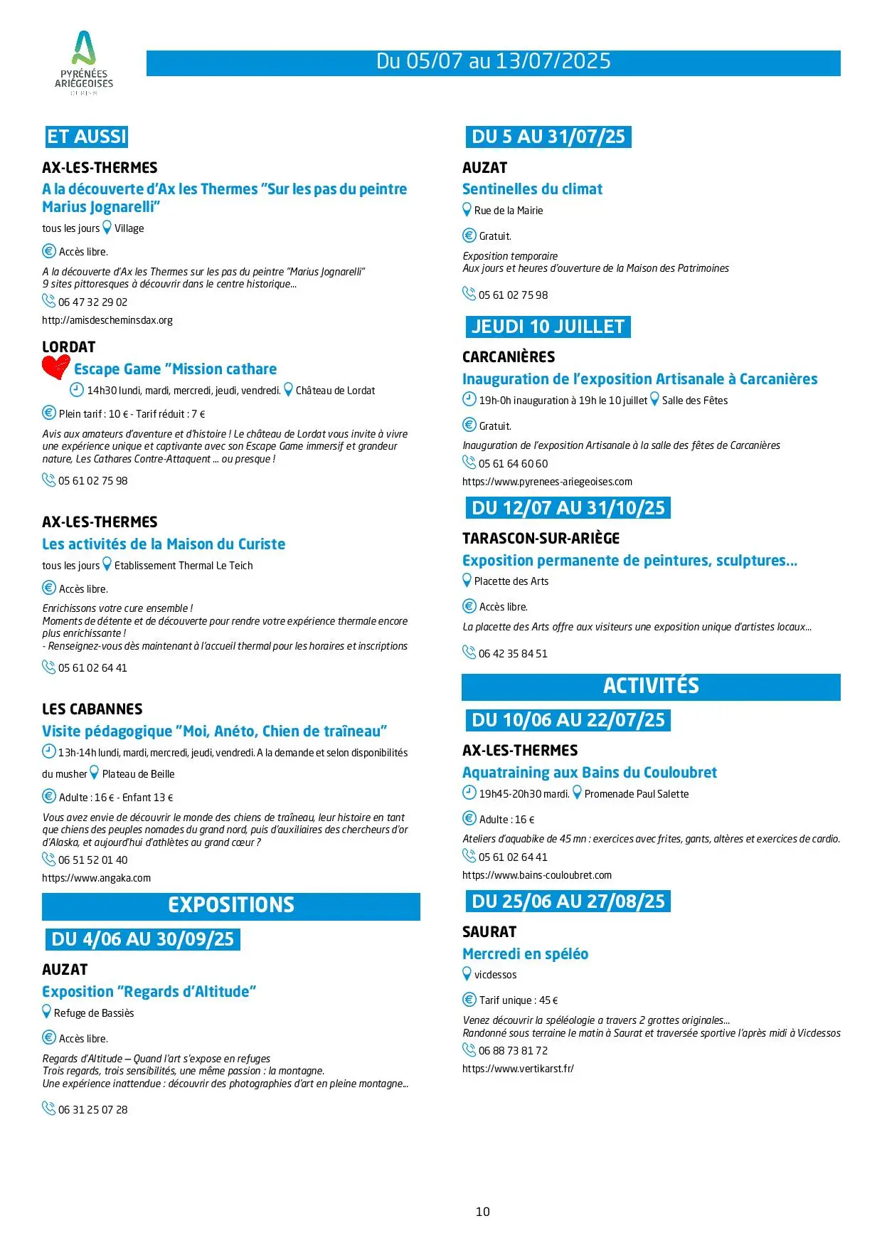 Du 05 au 13.07.Programme Animations & Activités