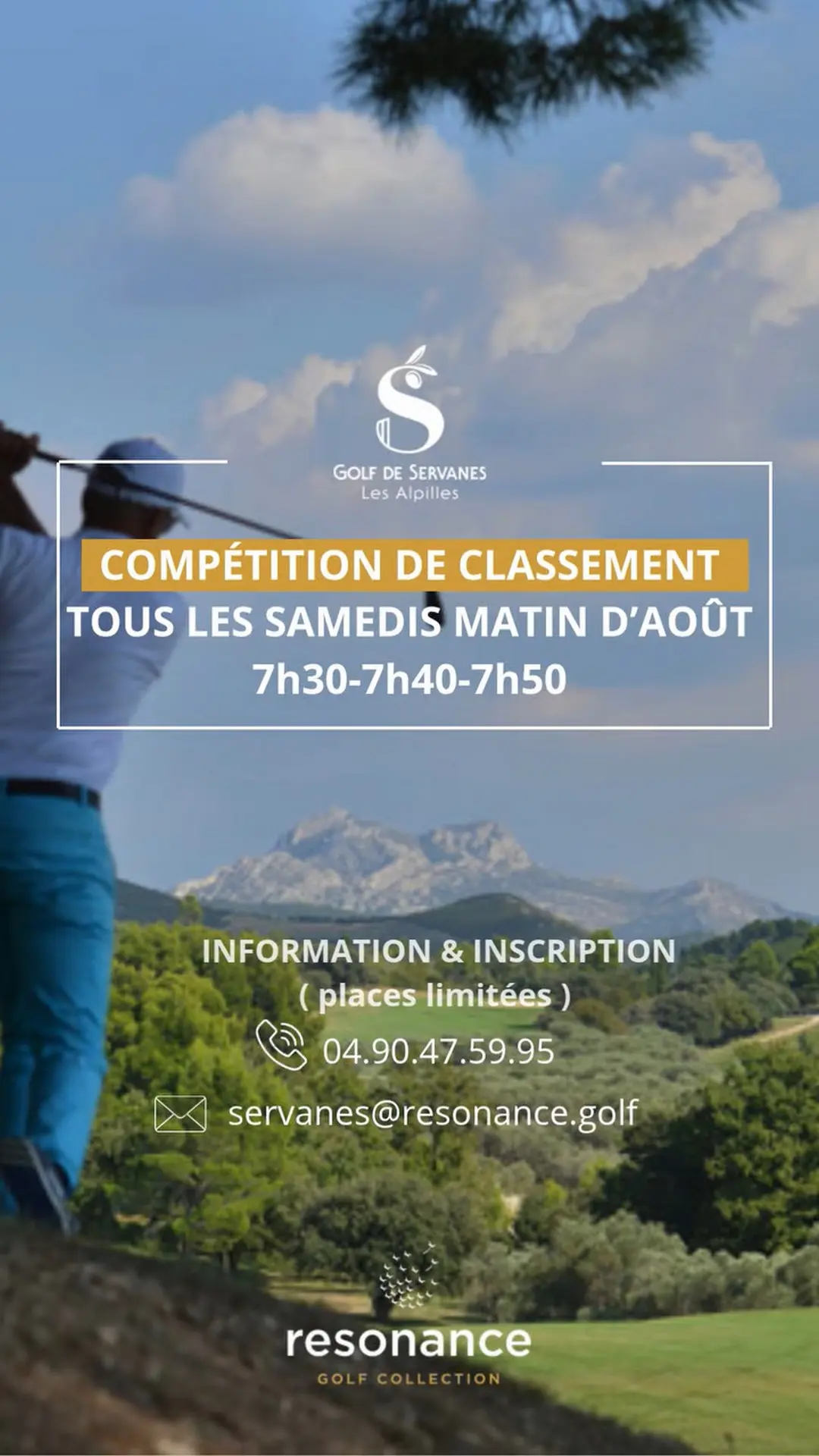 Affiche Compétitions de classement au Golf de Servanes à Mouriès 01.08 au 31.08.26
