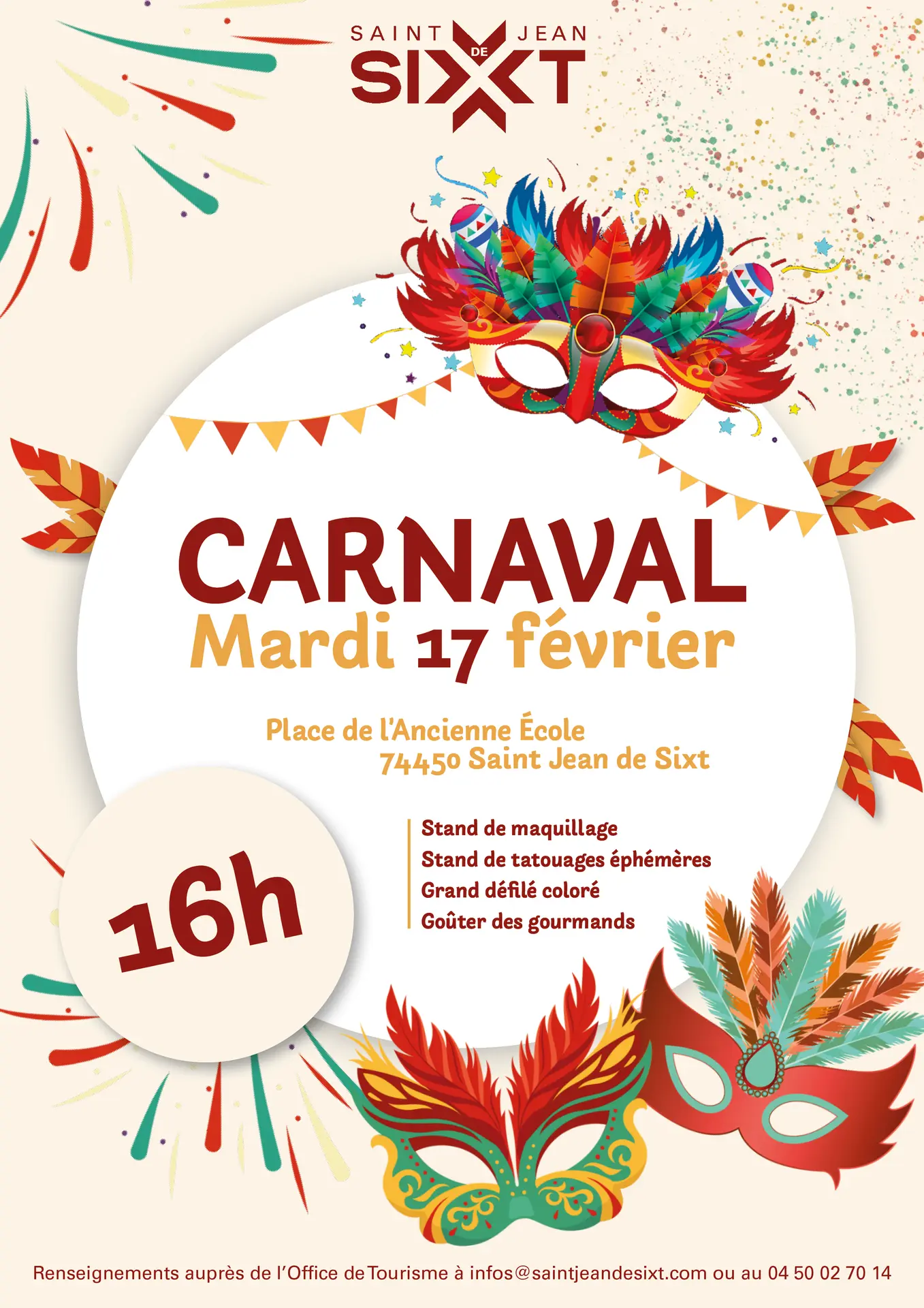Affiche contenant l'ensemble des informations pratiques pour le carnaval de Saint Jean de Sixt