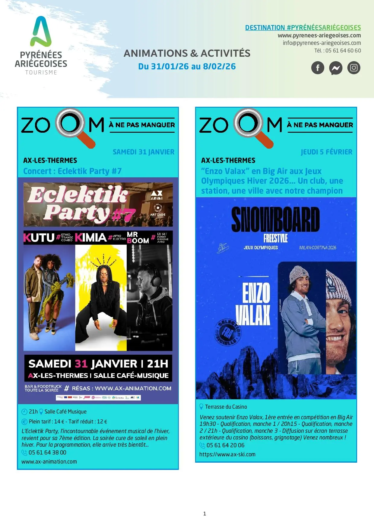 Du 31.01 au 08.02.Programme des Animations & Activités