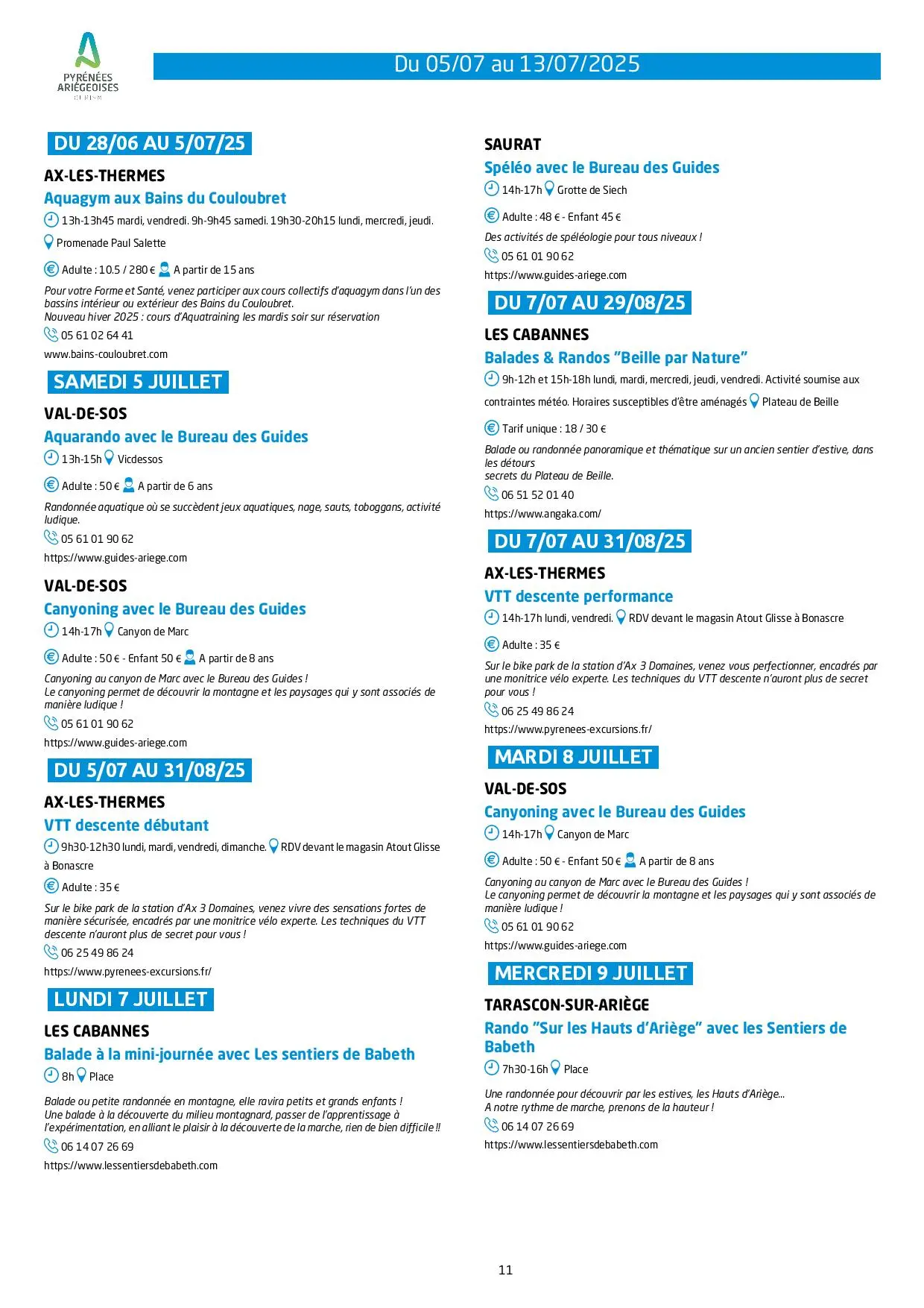 Du 05 au 13.07.Programme Animations & Activités
