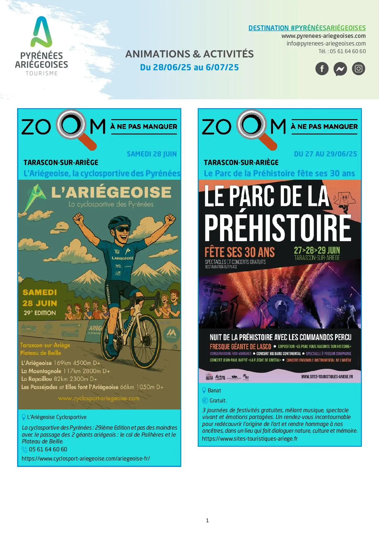 Du 28.06 au 06.07. Programme Animations & Activités
