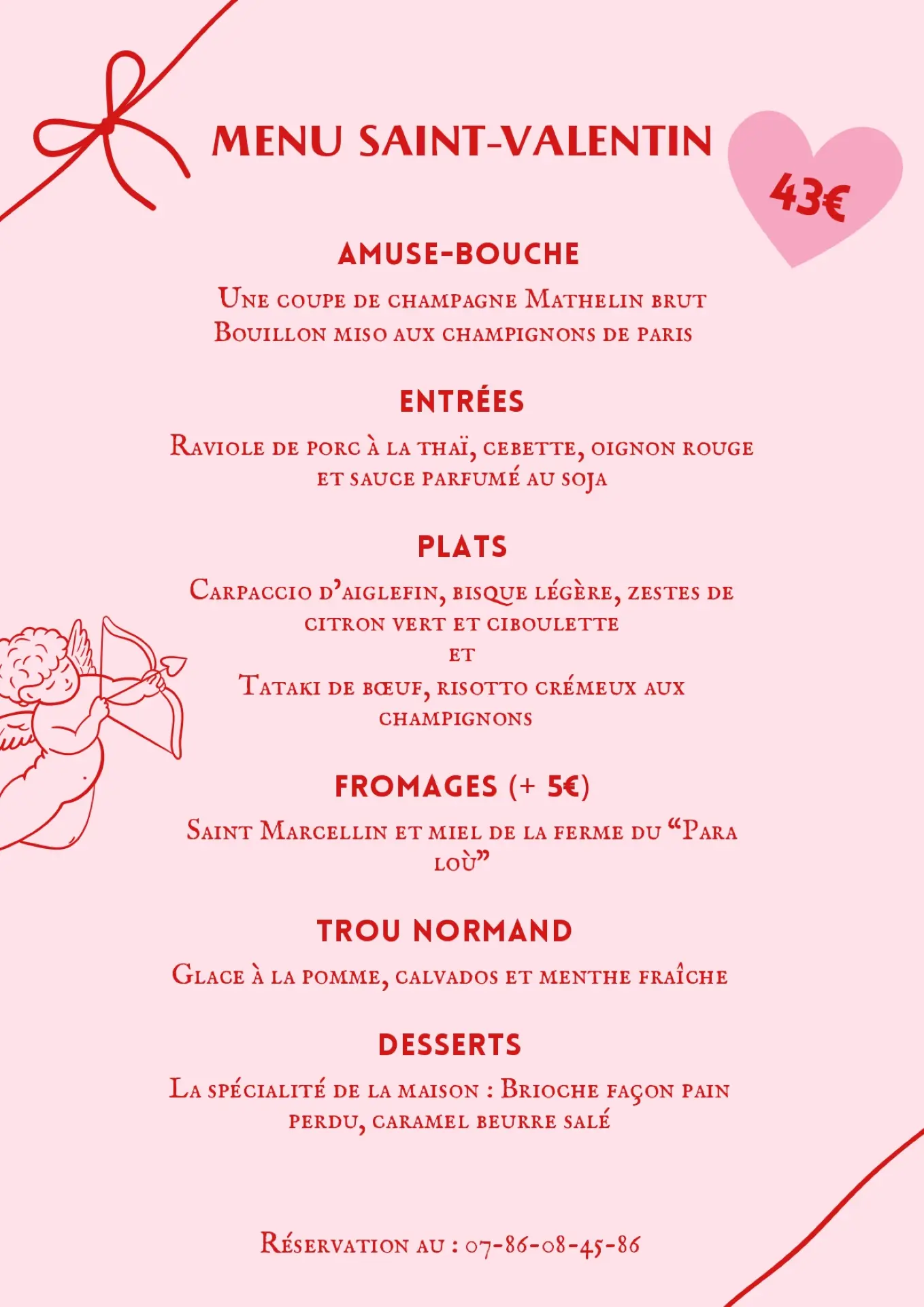 Valentine's Day menu at La Cantine