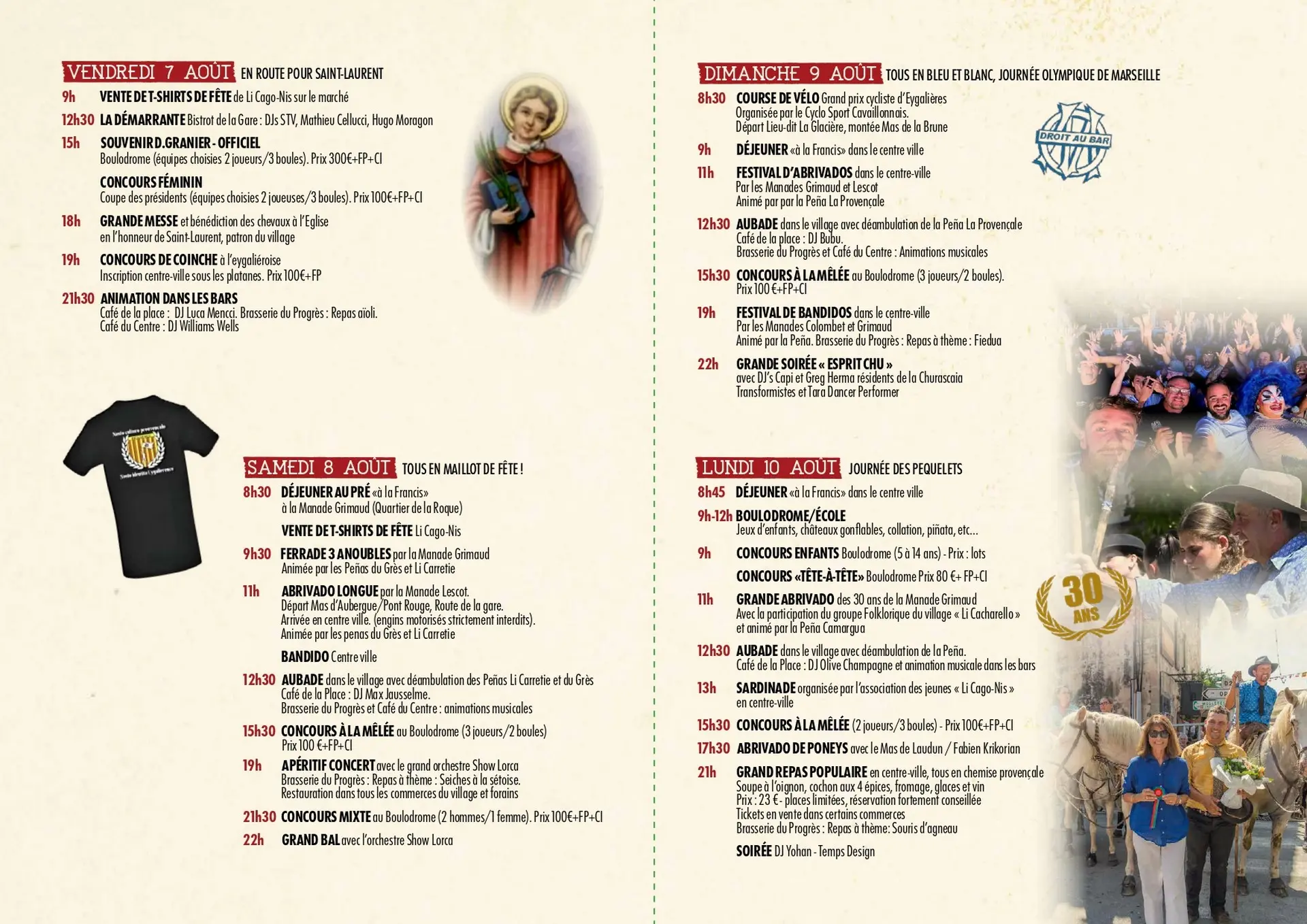 Plakat Programm Saint-Laurent Votivfest 2026 in Eygalières 07.08 bis 12.08.26