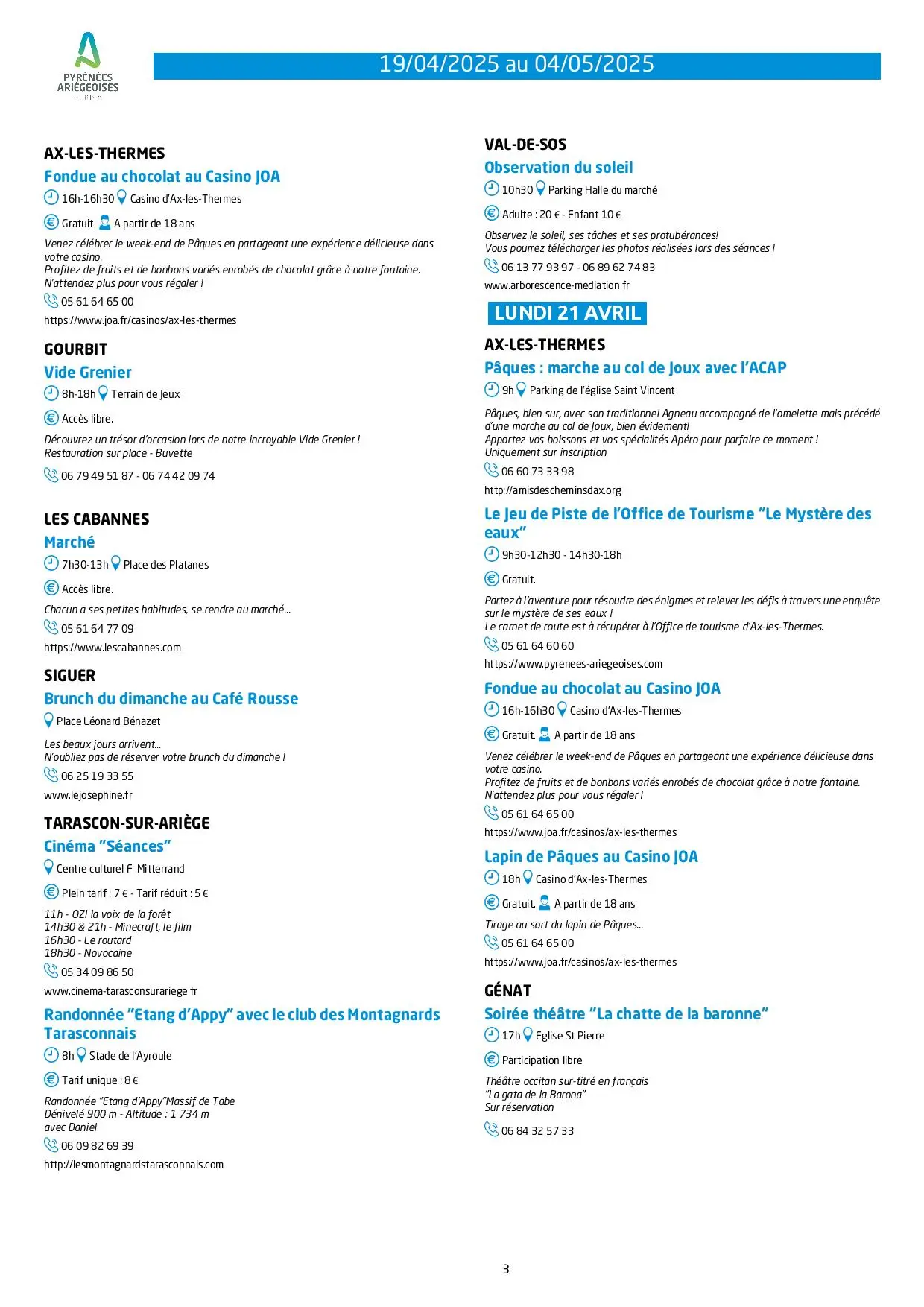 Programme du 19.04 au 04.05.2025