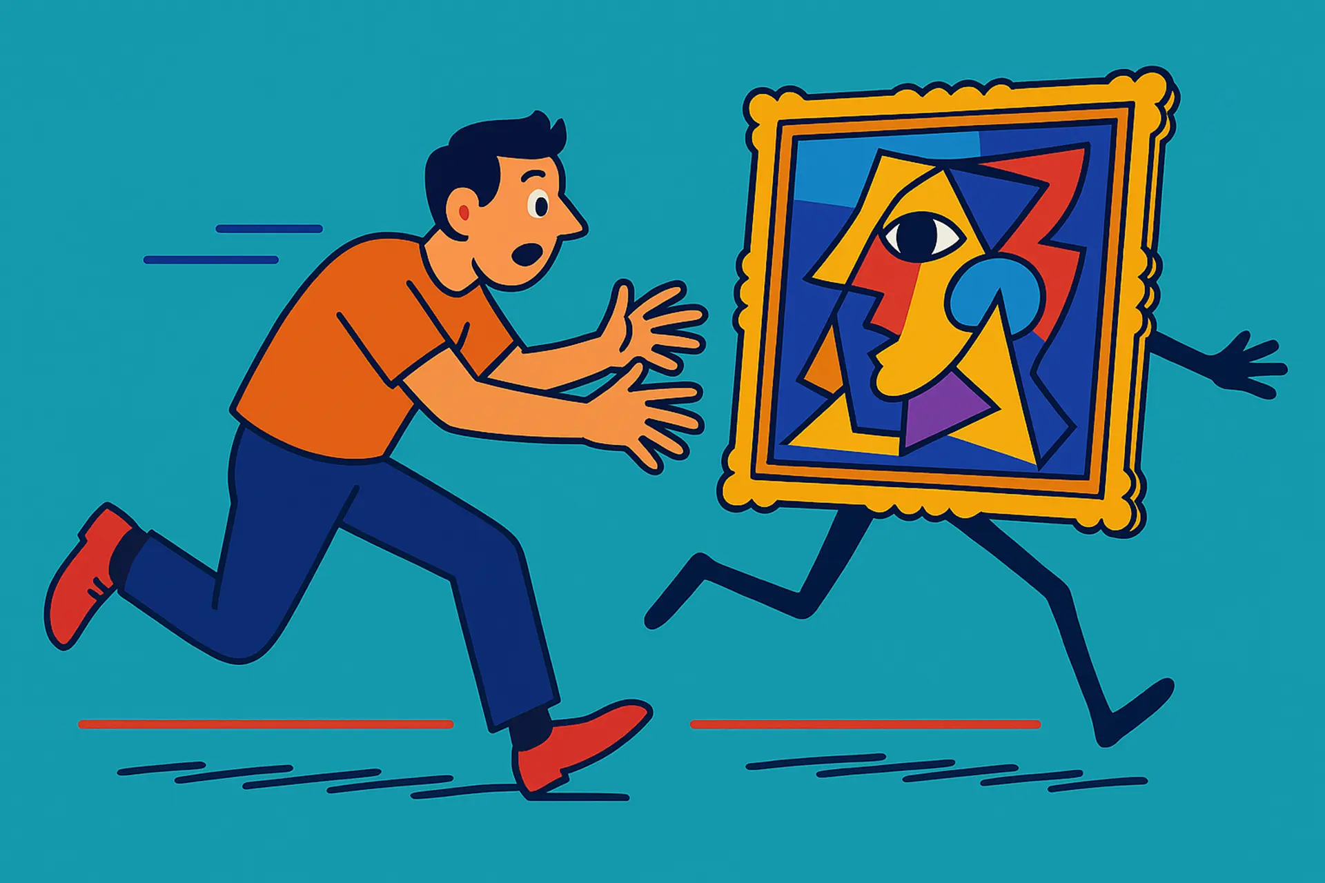 Un personnage court après un tableau