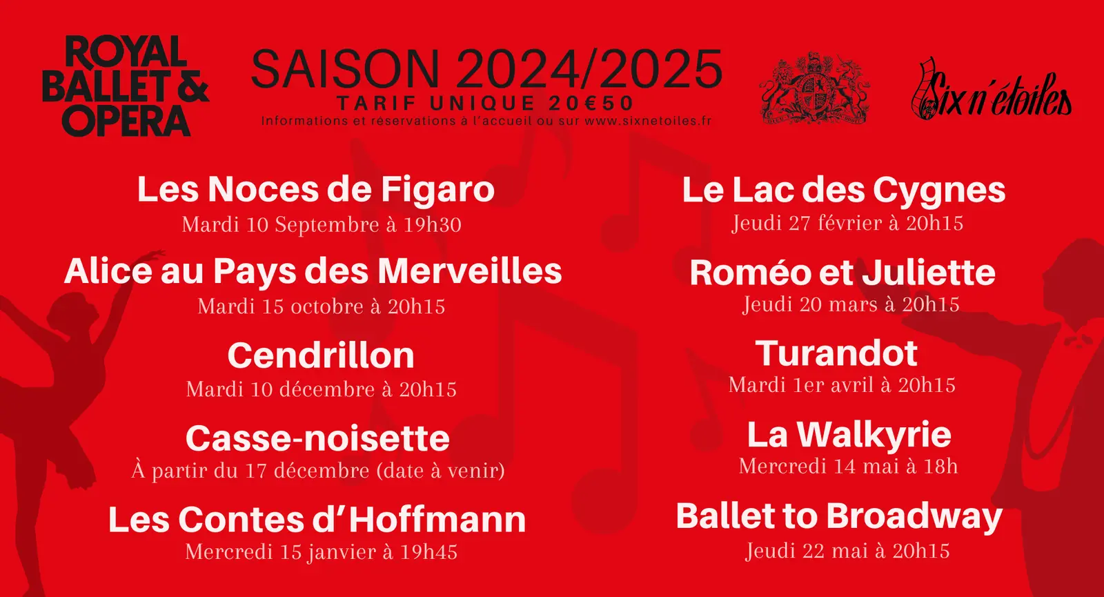 Agenda Royal Ballet et Opéra du cinéma Six n'étoiles