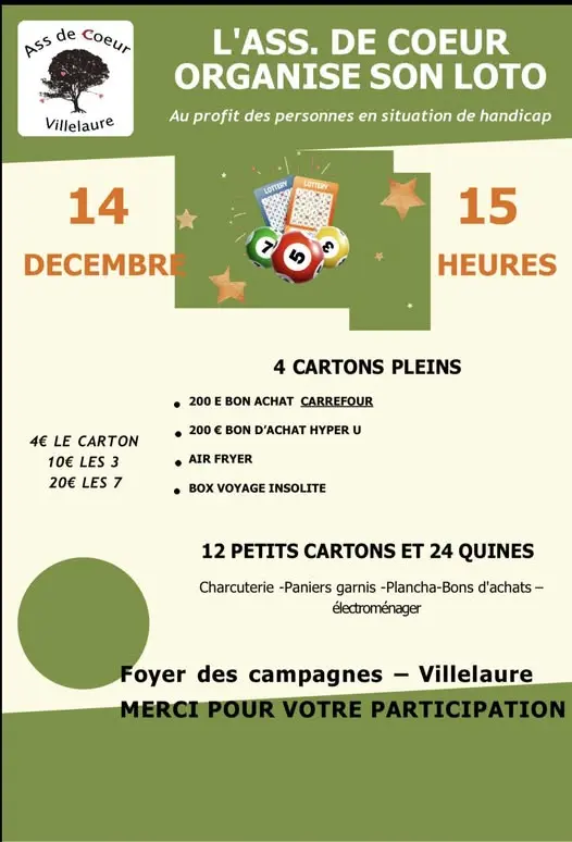 Loto de l'associaiton l'Ass de coeur à Villelaure_Villelaure