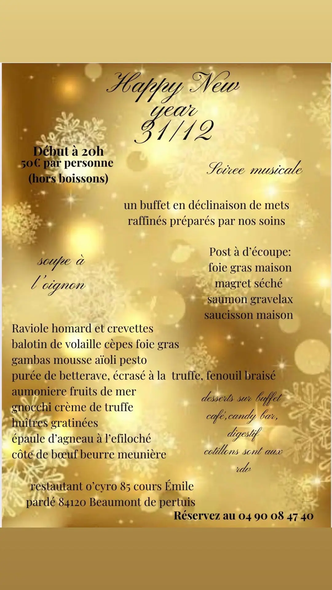 Soirée du reveillon  à O'Cyro à Beaumont de Pertuis_Beaumont-de-Pertuis