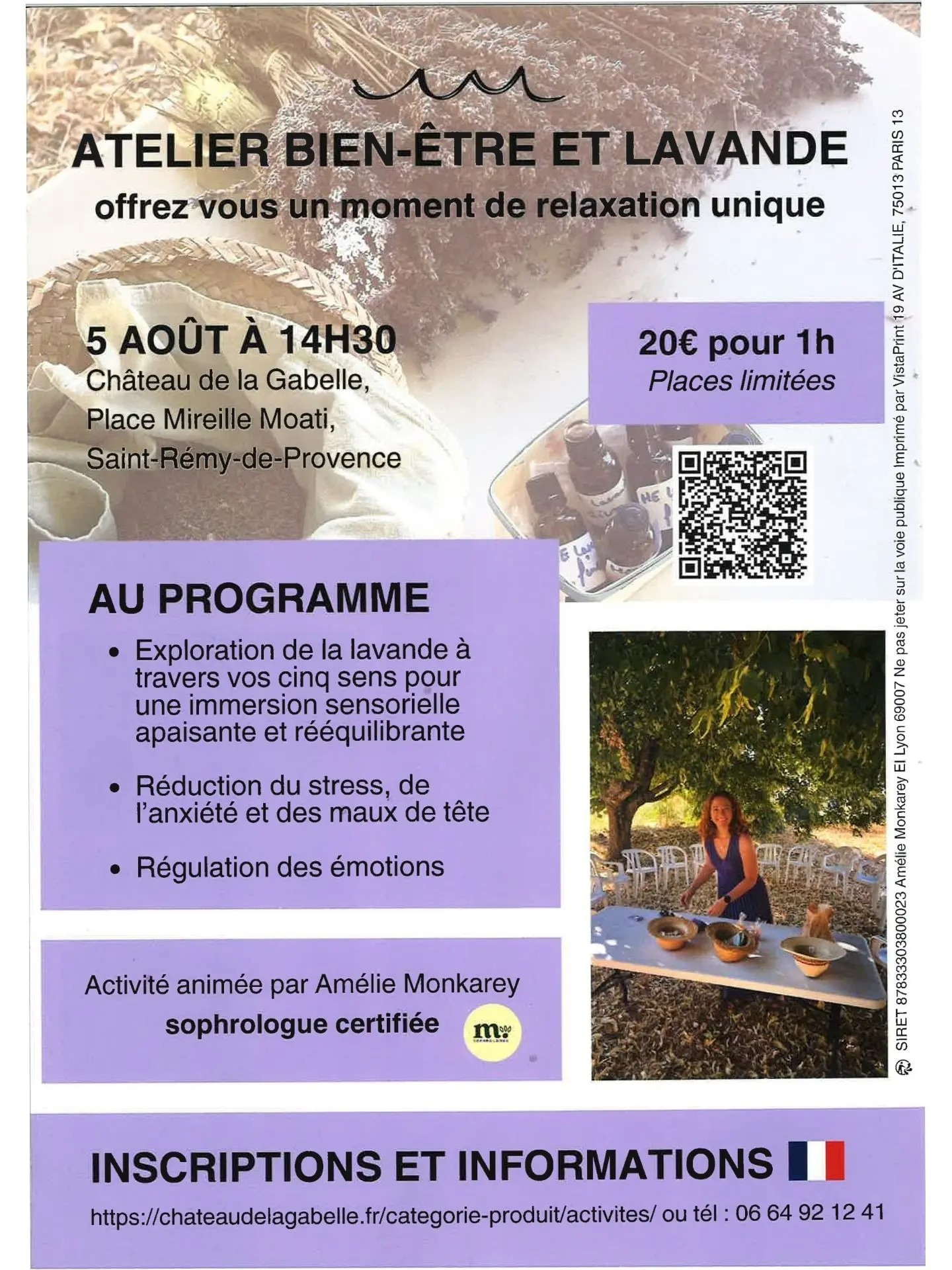 Affiche atelier bien etre et relaxation à base de lavande