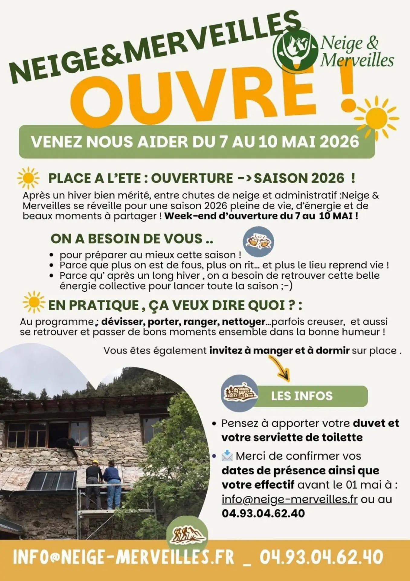 Neige & Merveilles ouvre ! Chantier solidaire