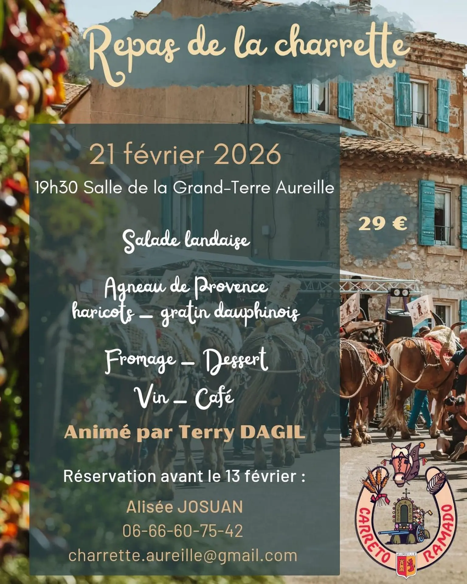 Poster Charrette meal in Aureille Association Carreto Ramado 21.02.26