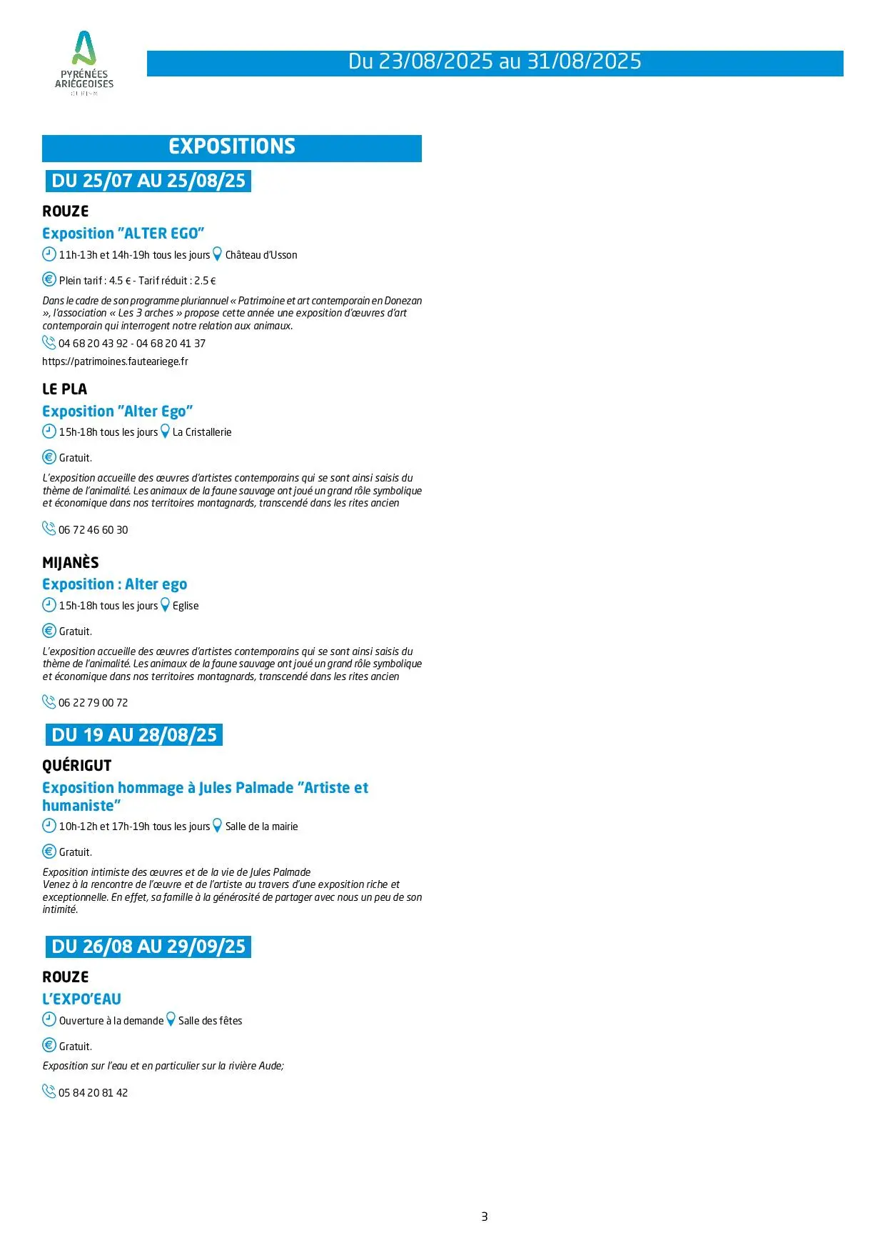 Du 23 au 31.08.Programme Animations & Activités.Donezan