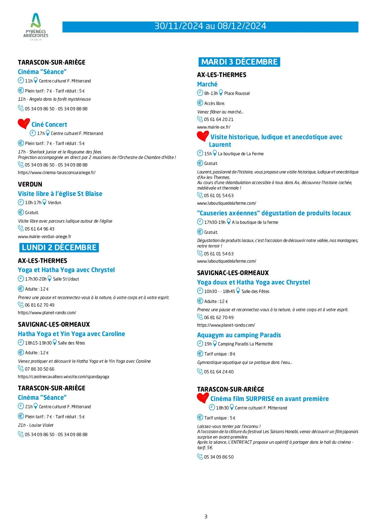 Programme du 30.11 au 08.12.2024