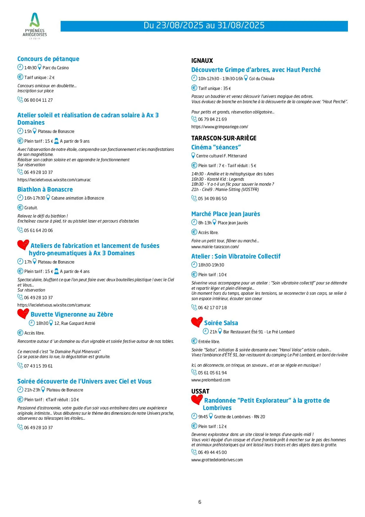 Du 23 au 31.08.Programme Animations & Activités.