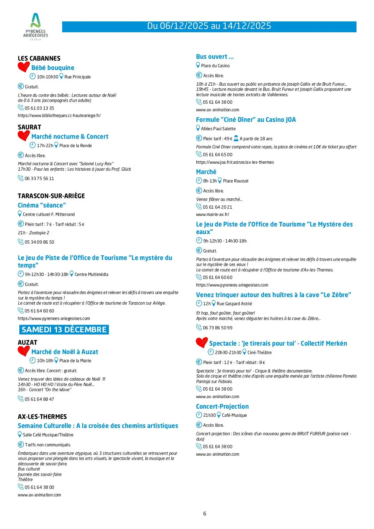 Du 06 au 14.12.Programme Animations & Activités