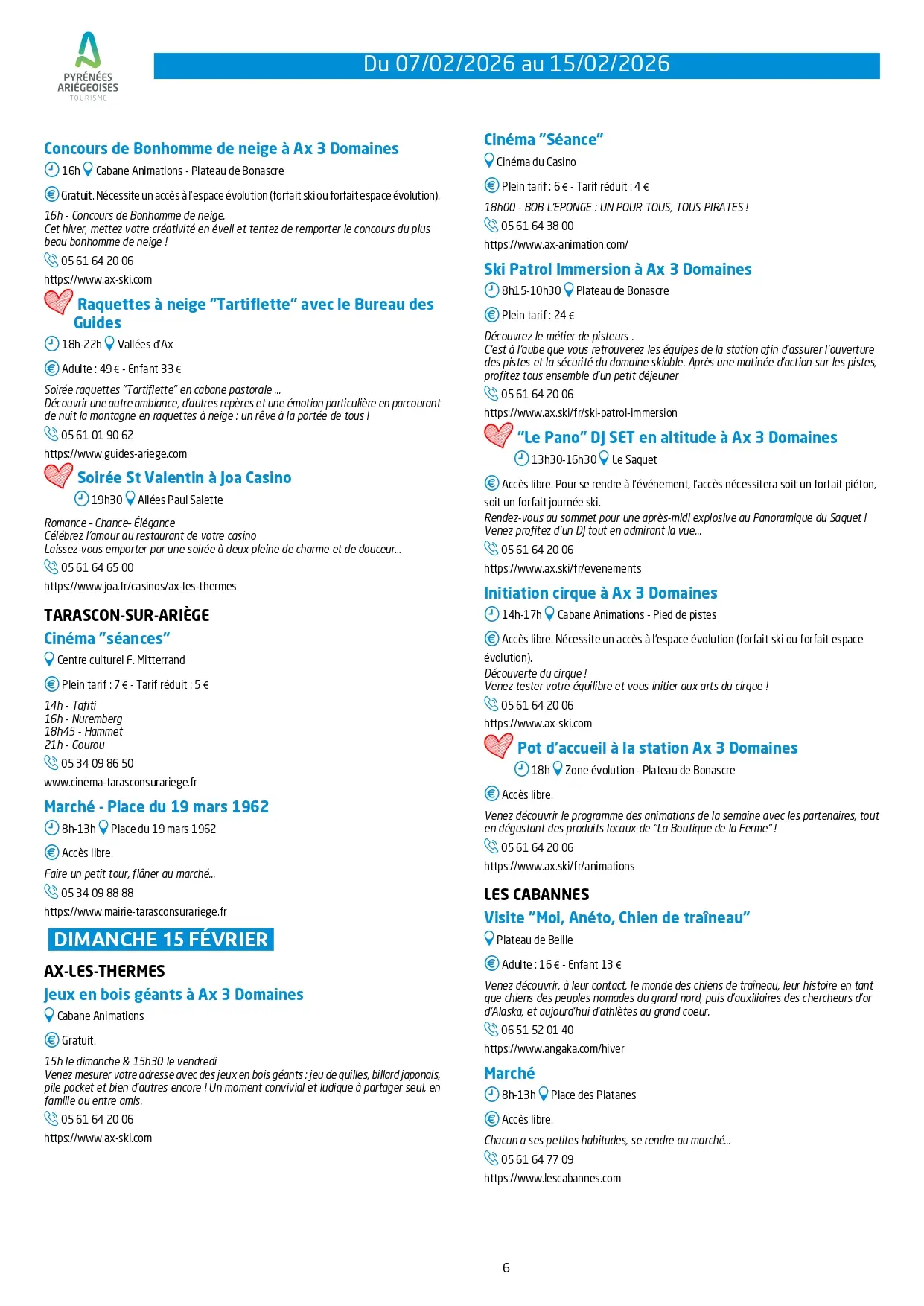 Du 07 au 15.02.Programme Animations & Activités