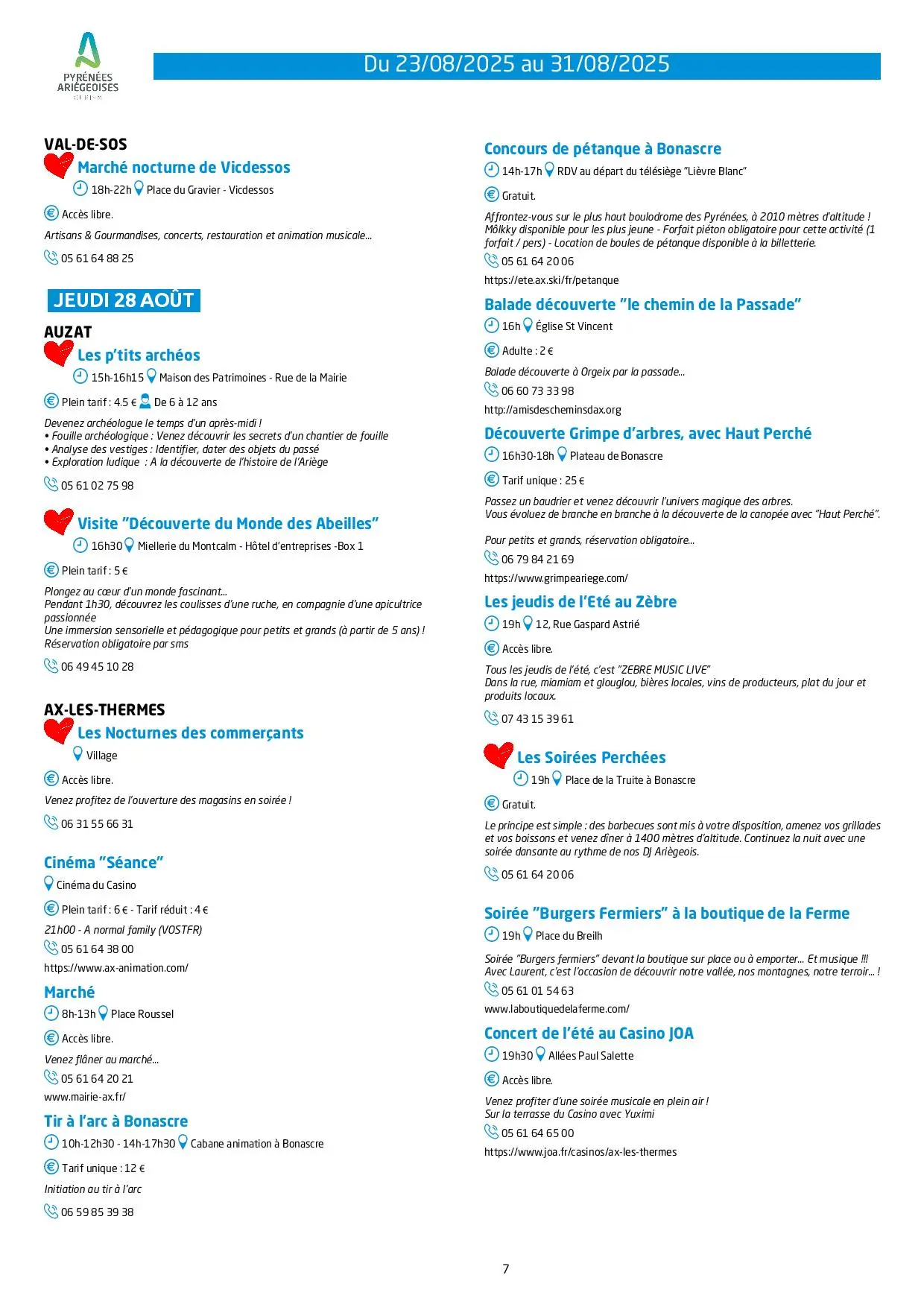 Du 23 au 31.08.Programme Animations & Activités.