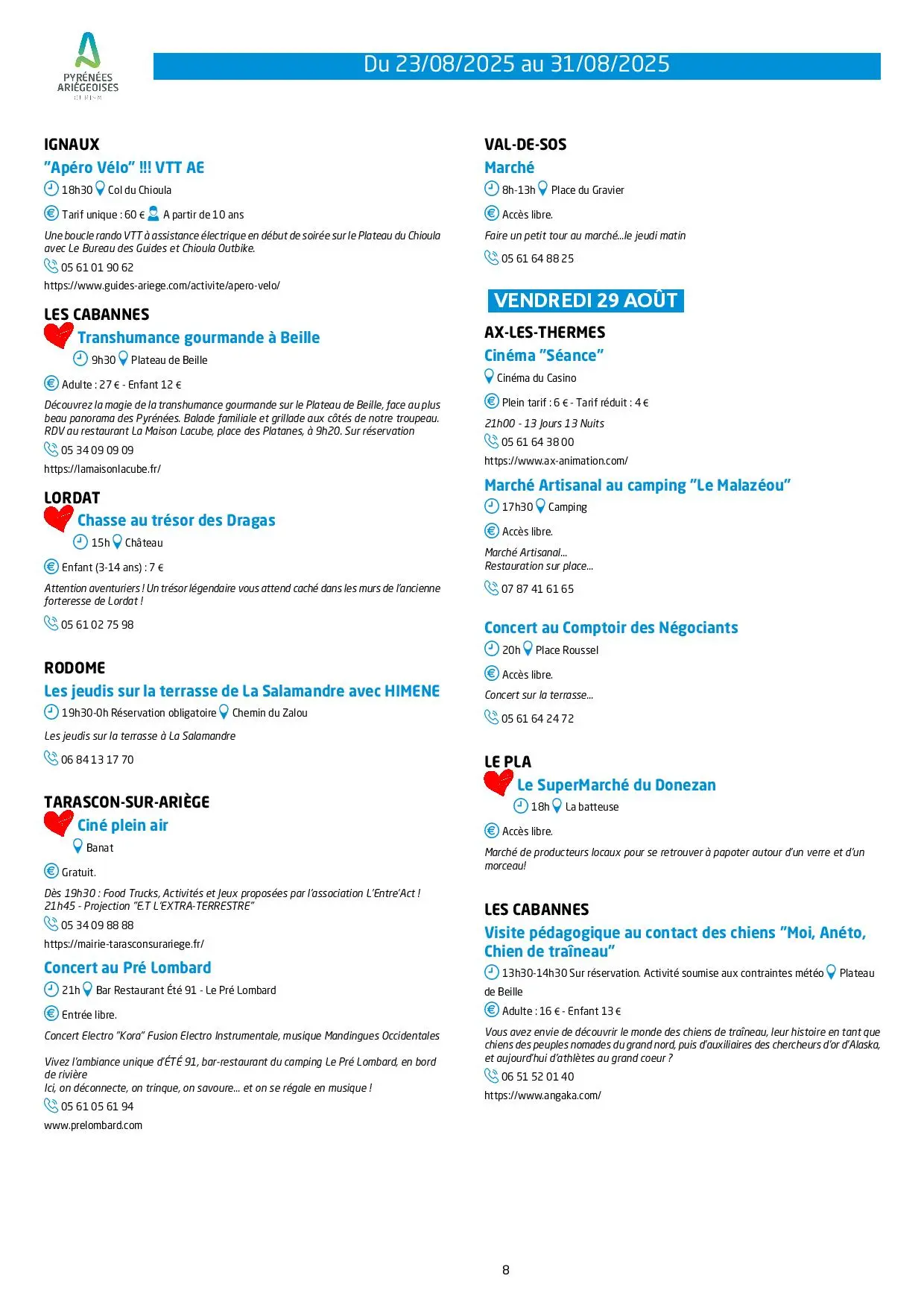 Du 23 au 31.08.Programme Animations & Activités.