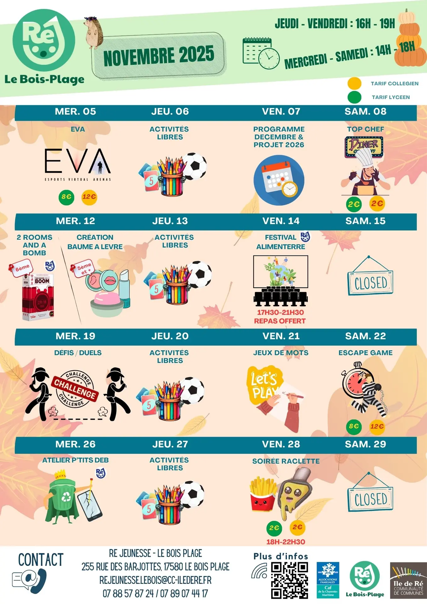 Animations de Ré Jeunesse au Bois-Plage-en-Ré - Novembre_Le Bois-Plage-en-Ré