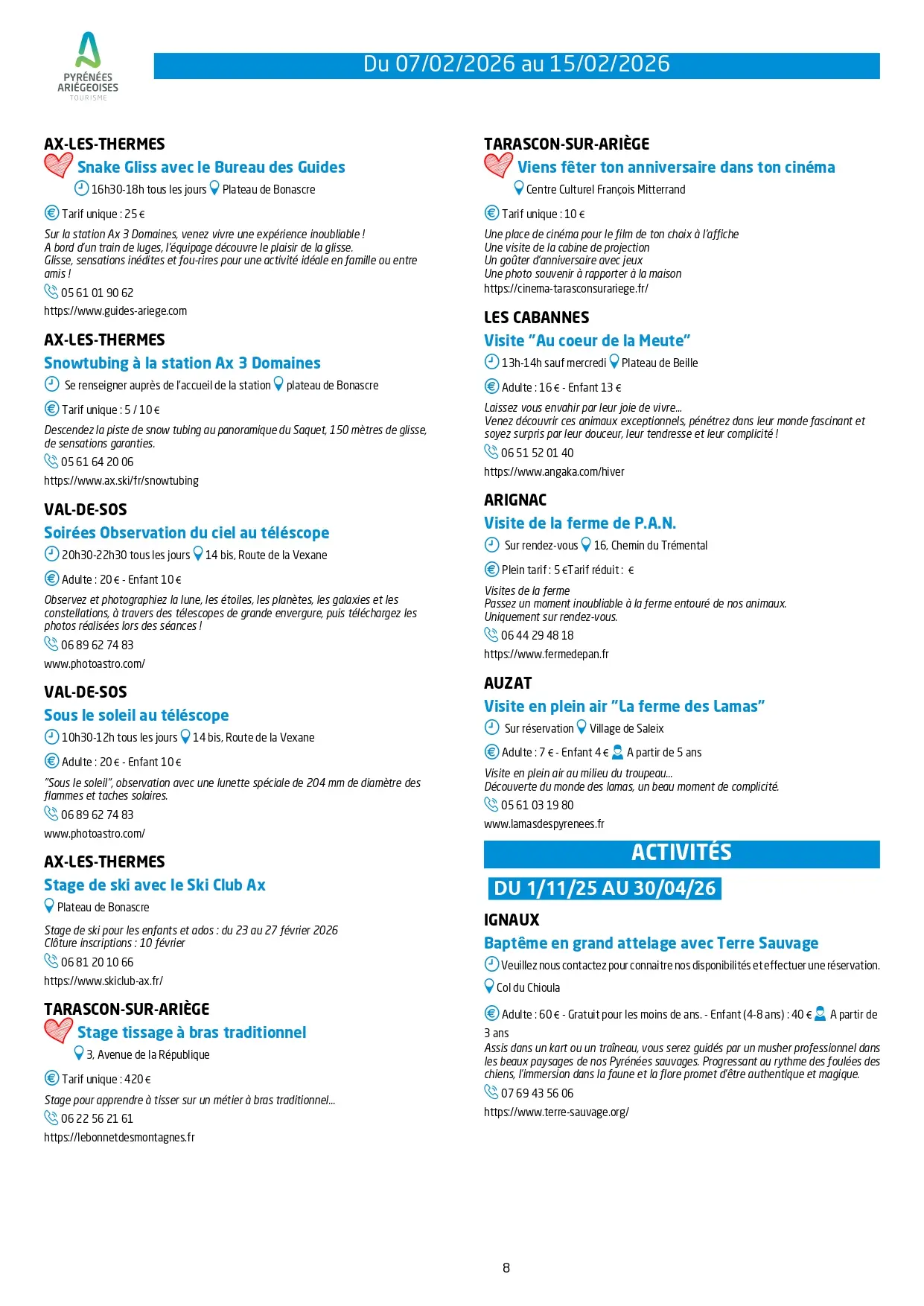 Du 07 au 15.02.Programme Animations & Activités