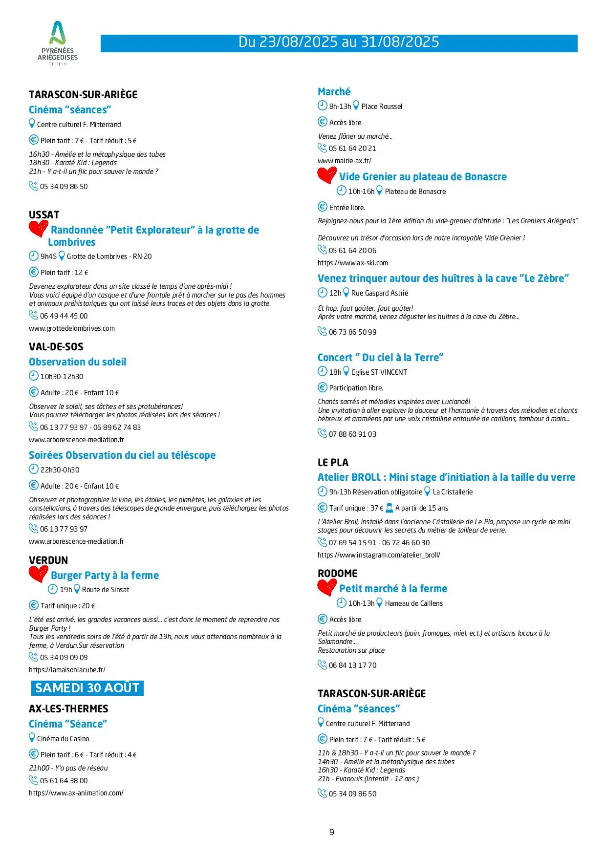 Du 23 au 31.08.Programme Animations & Activités.